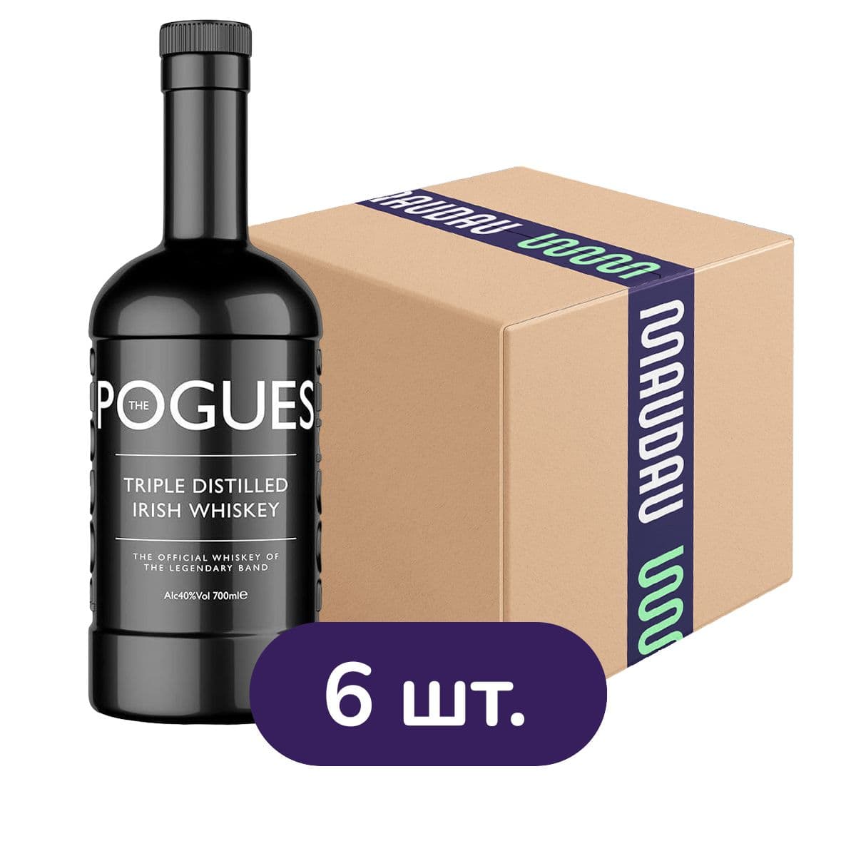 Упаковка віскі The Pogues Blended Irish Whiskey 40% 4.2 л (0.7 л х 6 шт.)
