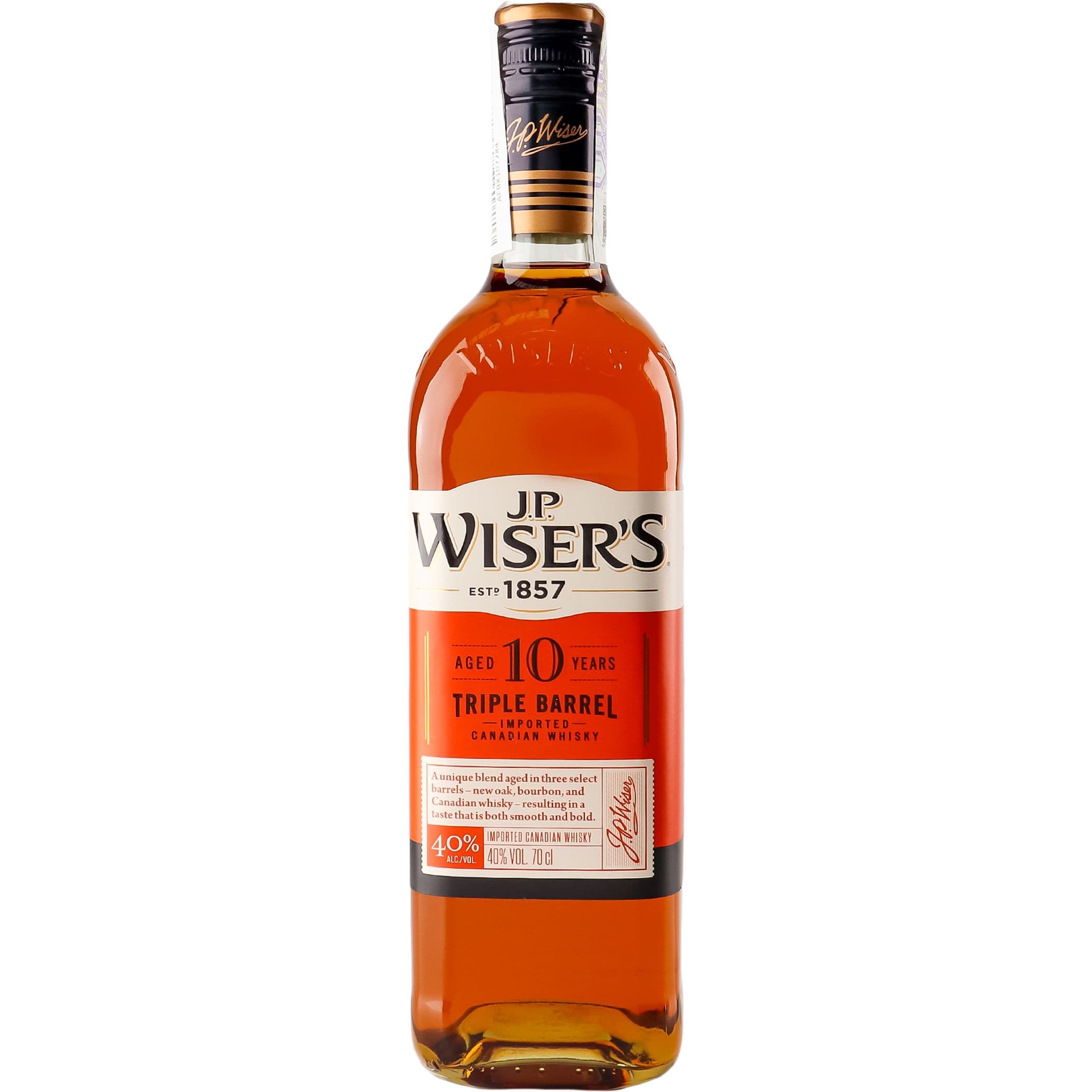 Віскі J.P. Wiser's Tripple Barrel 10 yo Blended Canadian Whiskey 40% 0.7 л