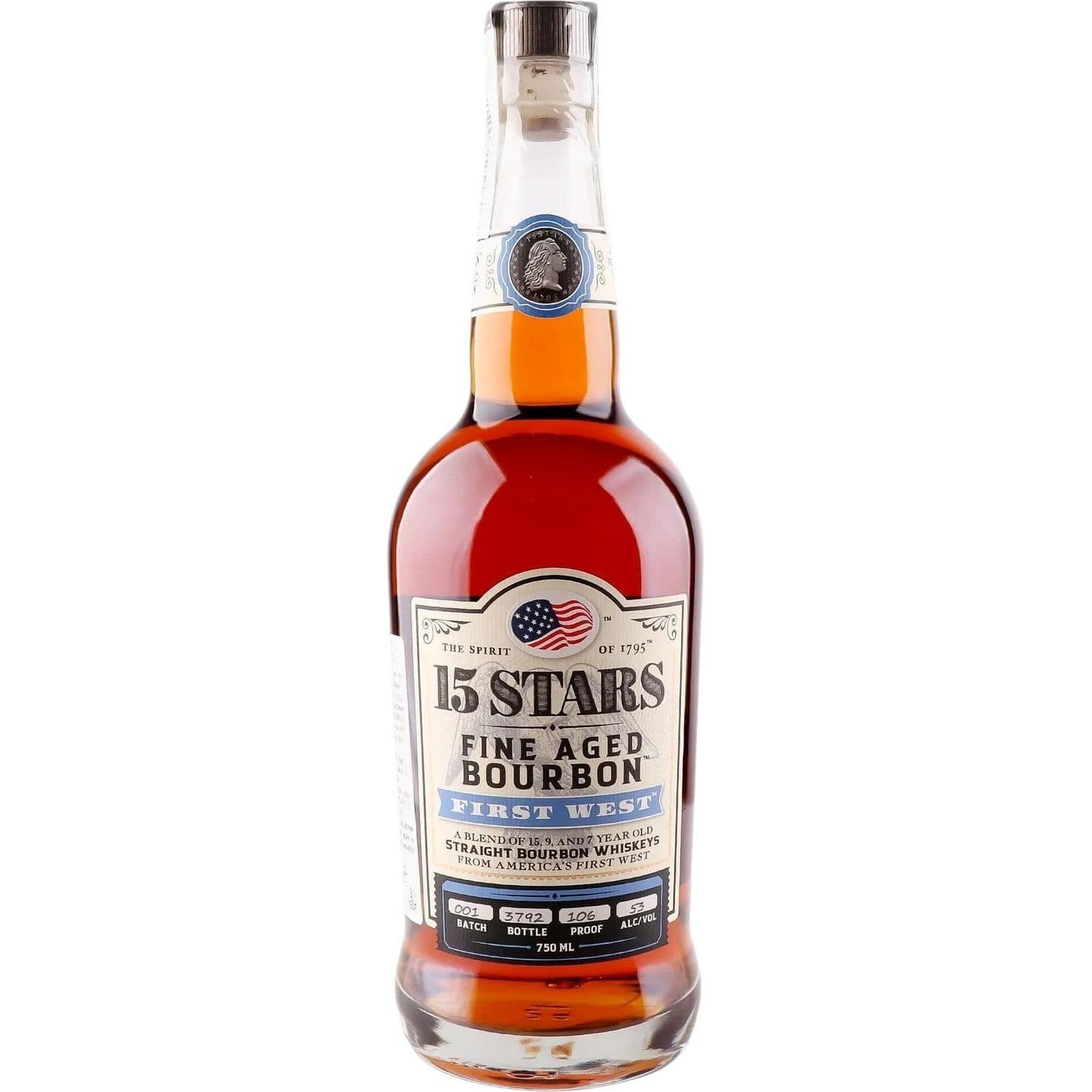 Віскі 15 Stars First West Straight Bourbon Whiskey 53% 0.75 л