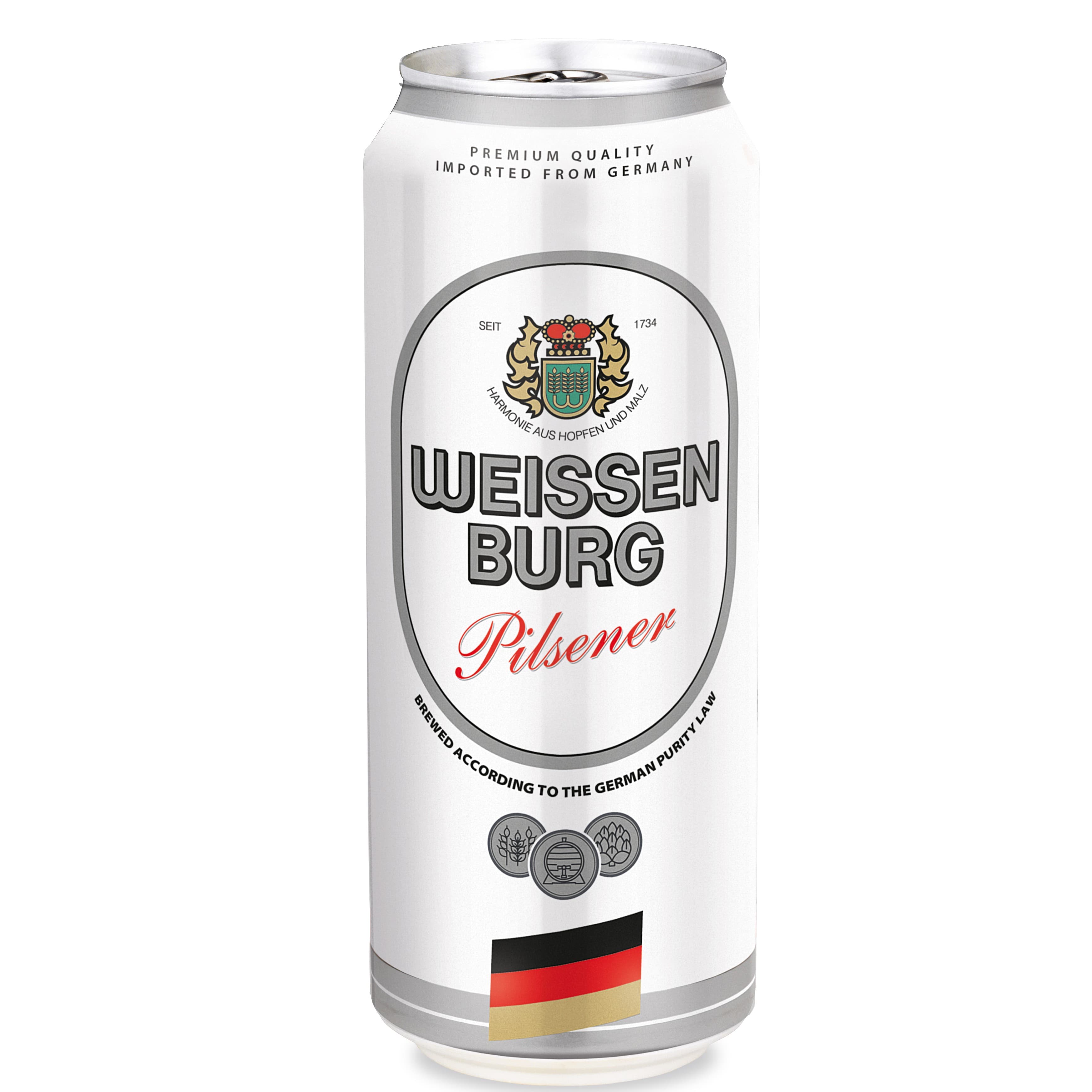 Упаковка пива Weissenburg Pilsener світле фільтроване 5% 12 л (0.5 л x 24 шт.) з/б