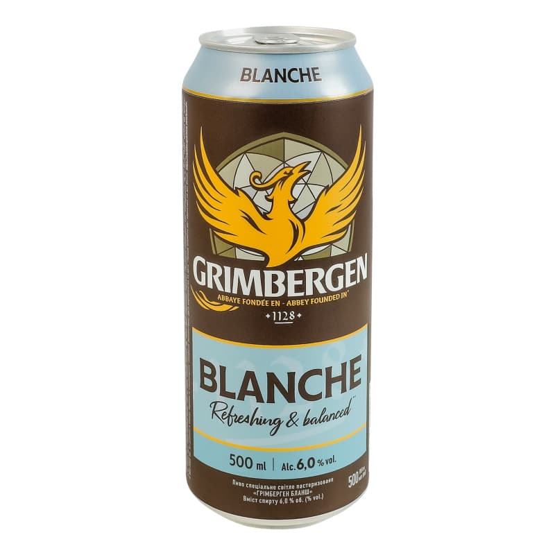 Пиво Grimbergen Blanche, світле, 6%, з/б, 0,5 л