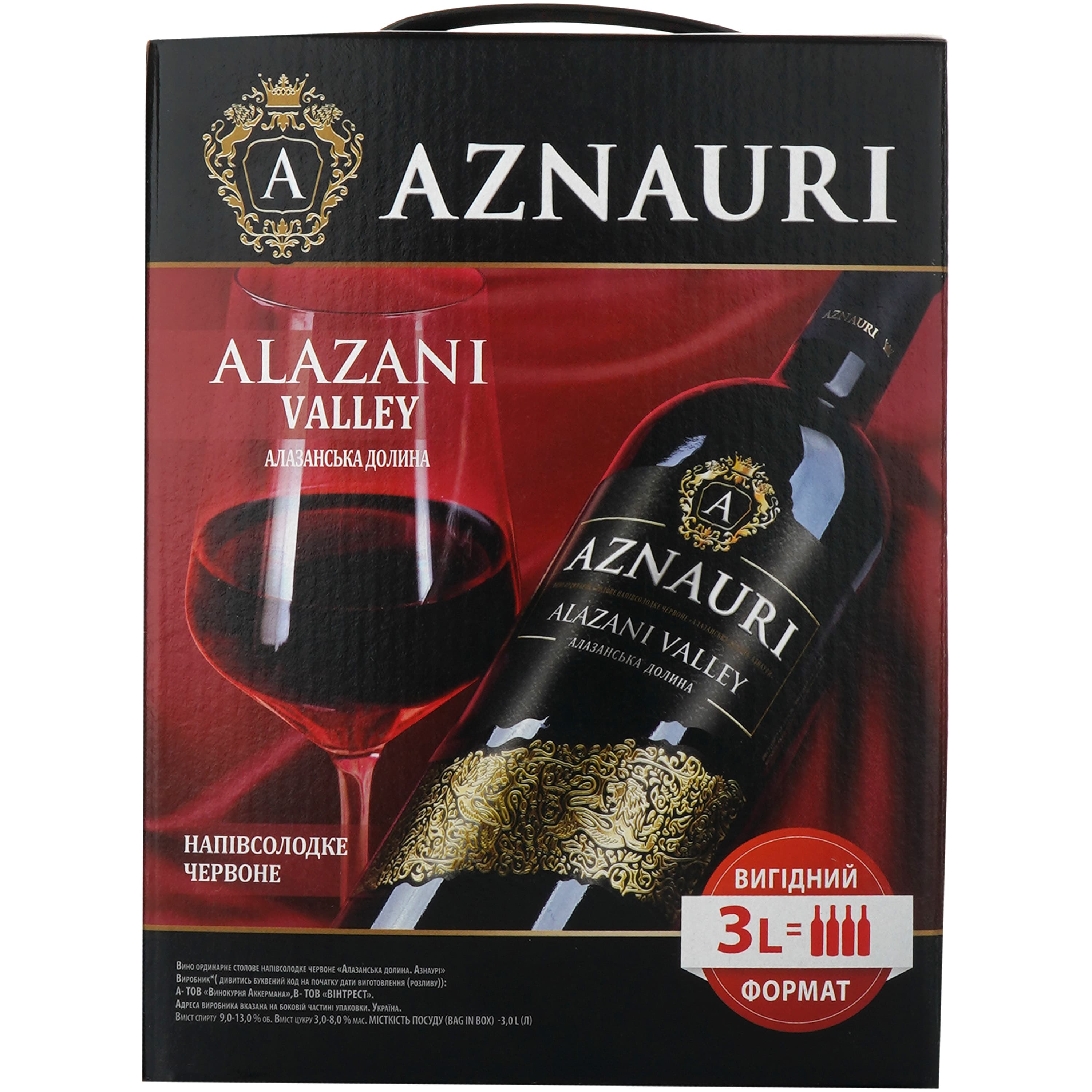 Вино AZNAURI Alazani Valley чер н/сол 3 л