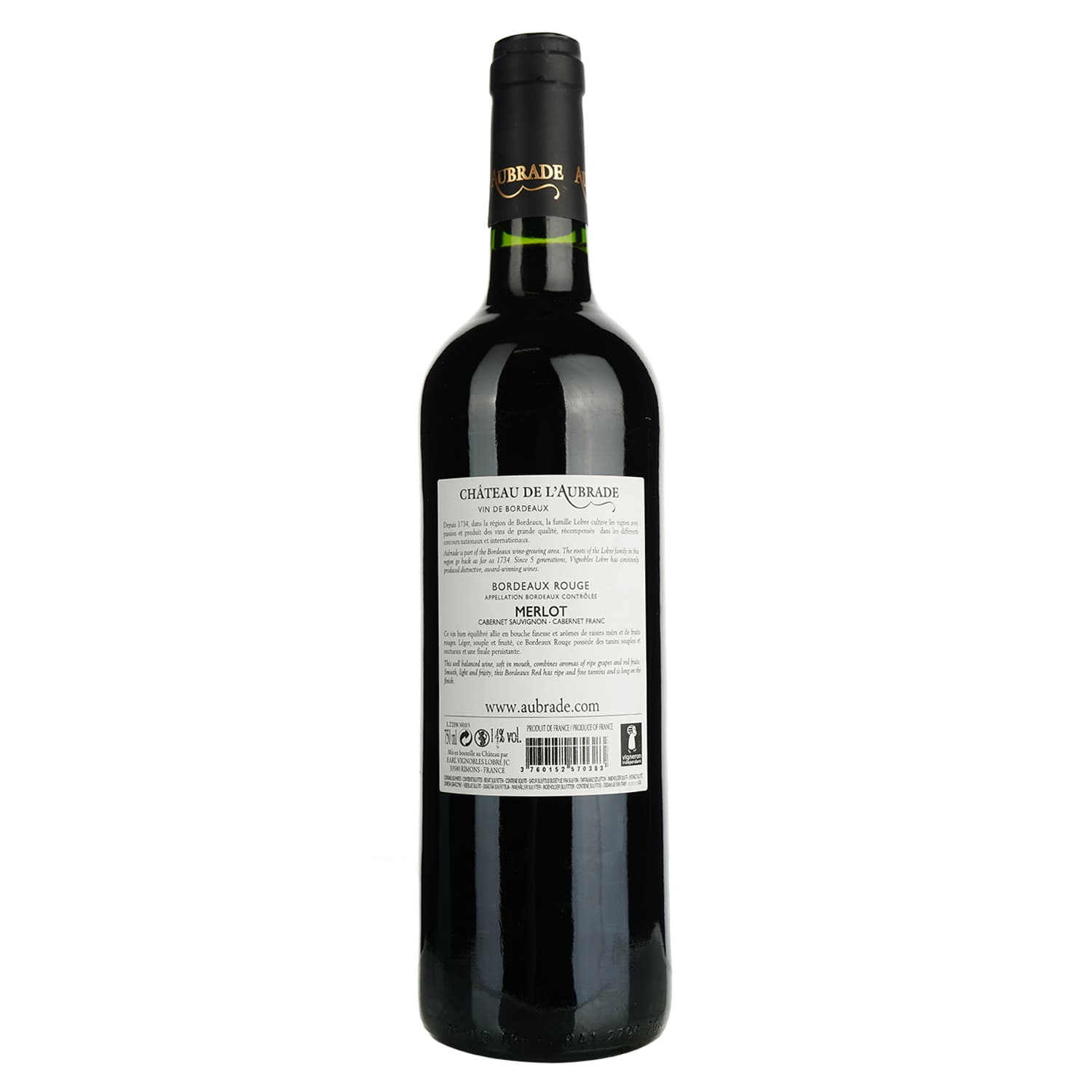 Вино Chateau De L'Aubrade Bordeaux Rouge AOP, червоне, сухе, 0,75 л