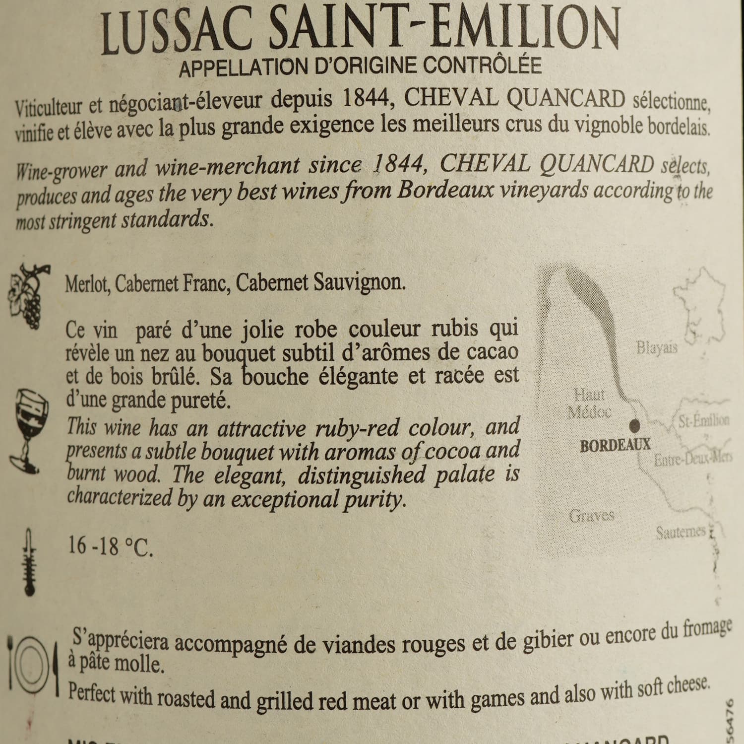 Вино Cheval Quancard Apertus Lussac Sent-Emilion AOC, червоне, сухе, 11-14,5%, 0,75 л