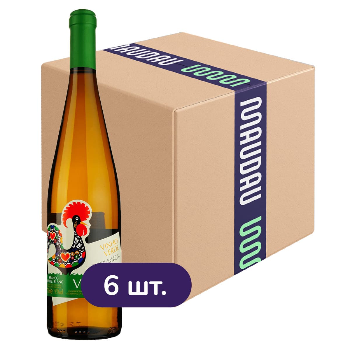 Упаковка вина Verdegar Vinho Verde Branco DO біле напівсухе 4.5 л (0.75 л x 6 шт.)