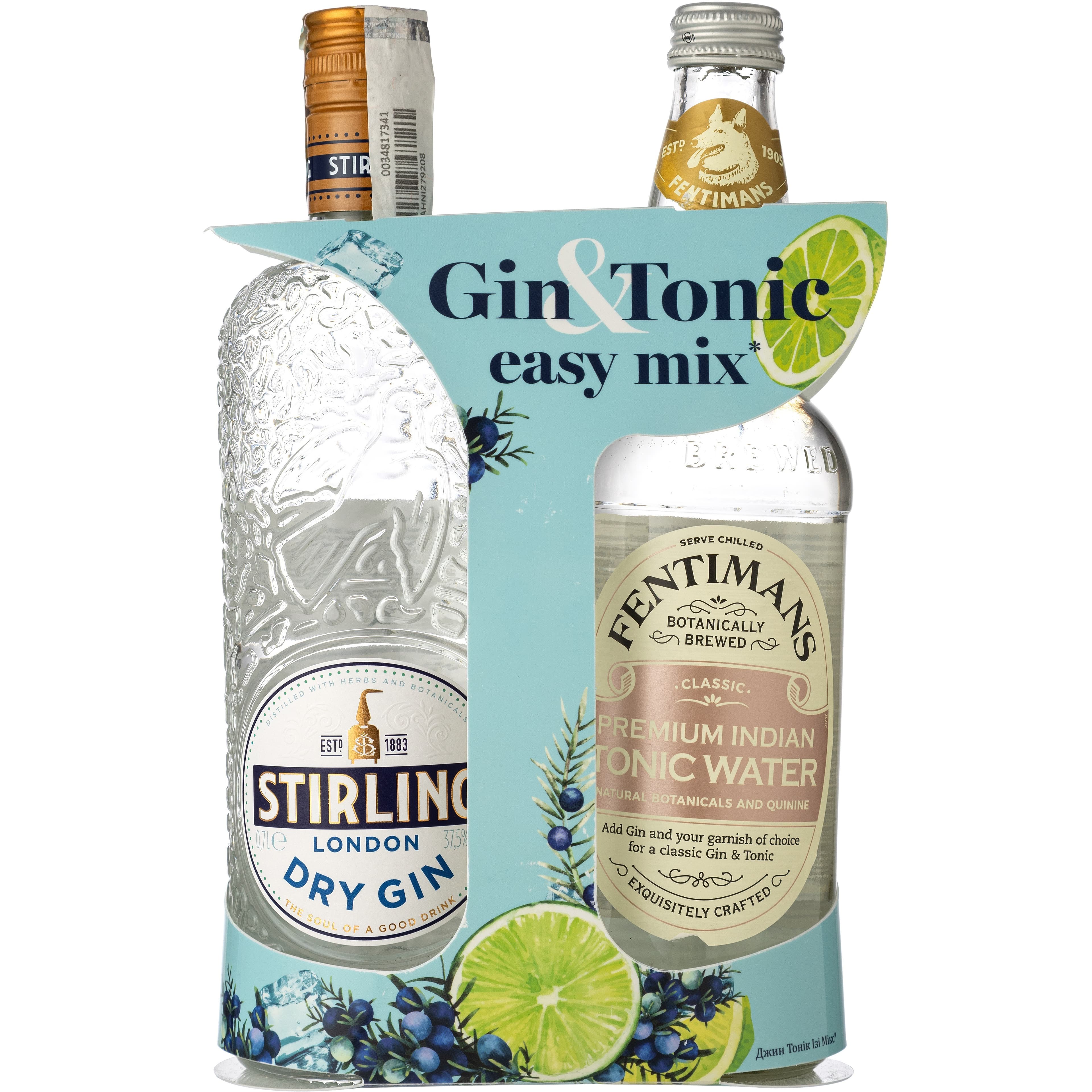 Набір Stirling London Dry Gin 37.5% 0.7 л + Тонік Fentimans Преміум Індіан з цукром та підсолоджувачем 500 мл