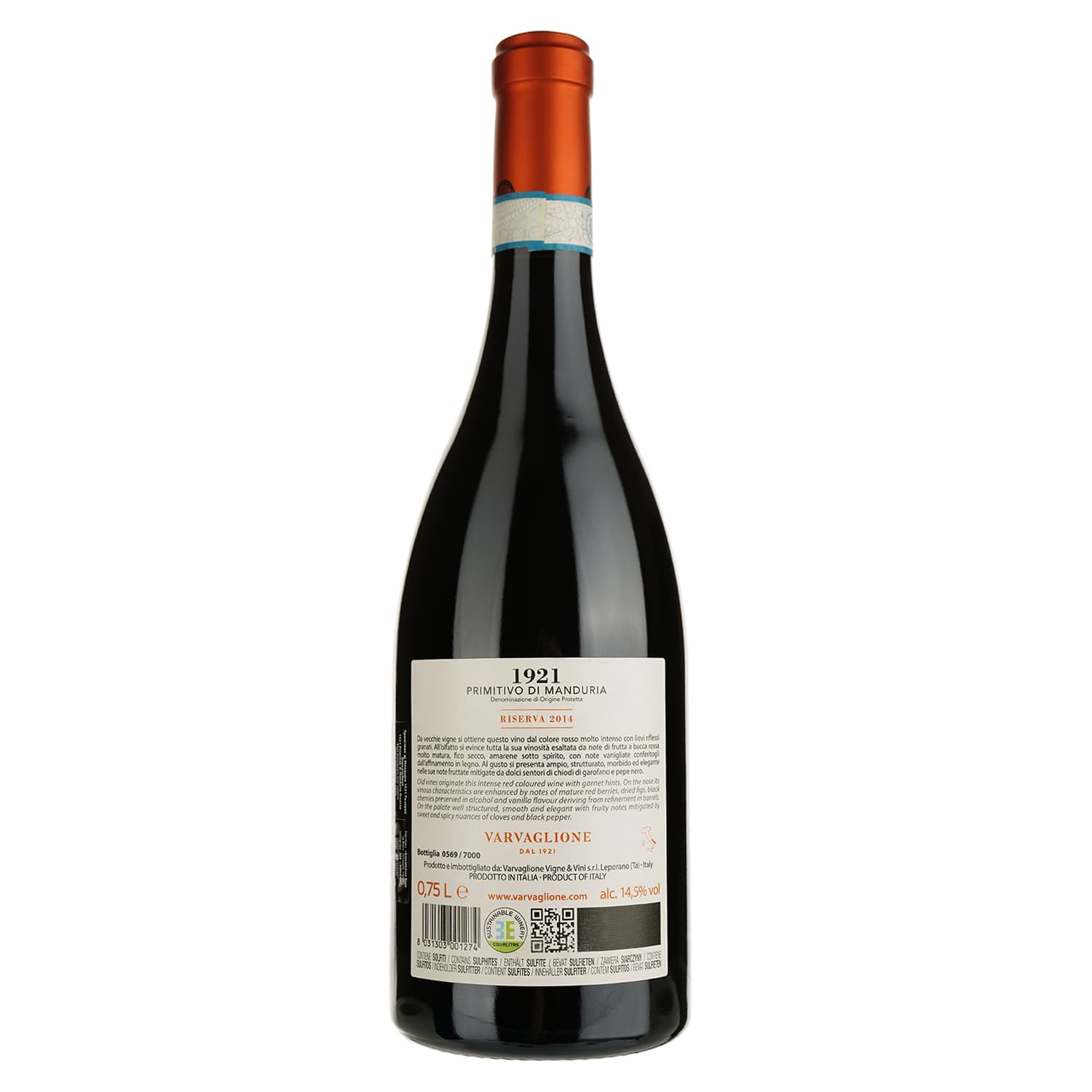 Вино Varvaglione 1921 Primitivo di Manduria Riserva червоне сухе 0.75 л
