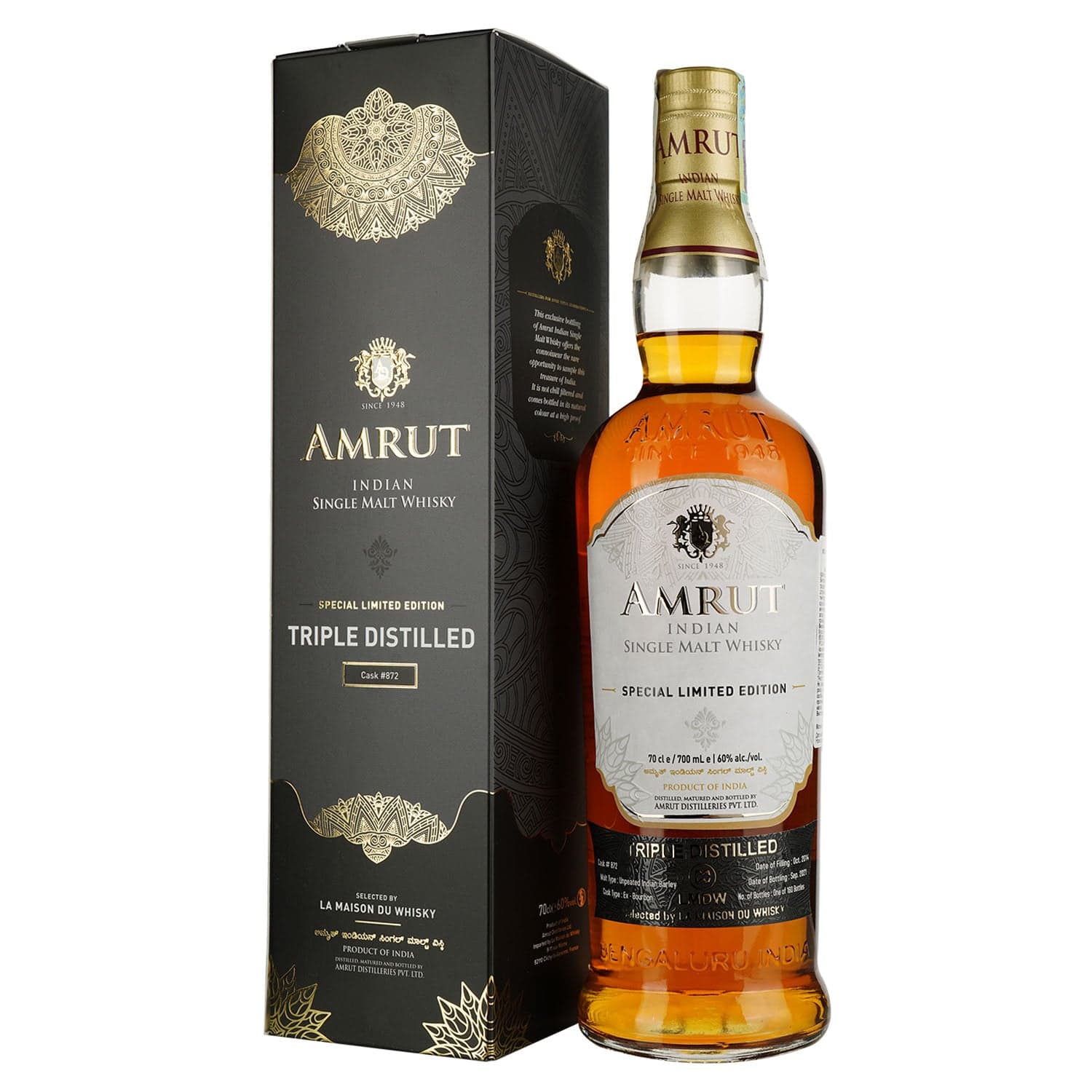 Віскі Amrut Ex Bourbon Triple Distilled 2014 60% 0.7 л в подарунковій упаковці