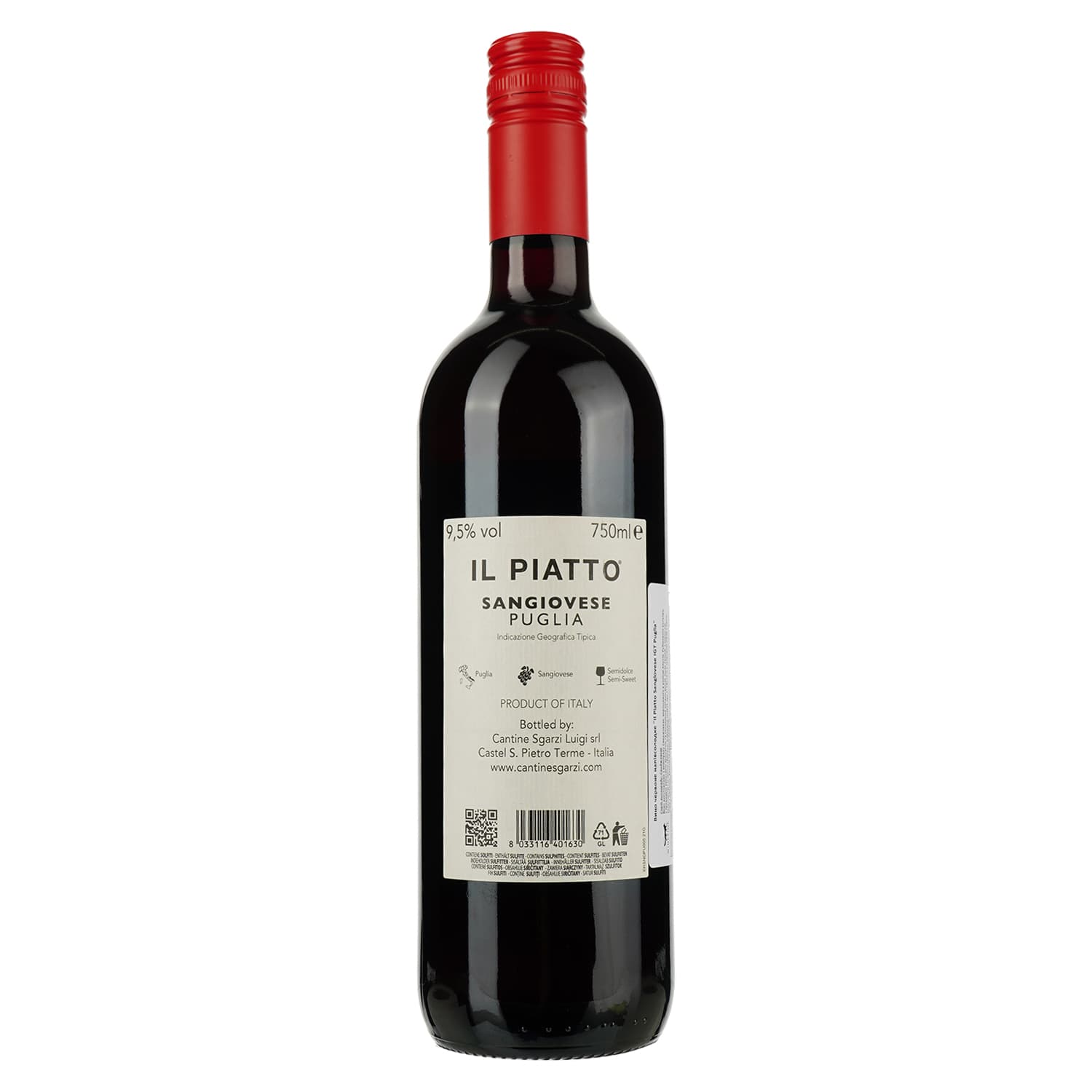 Вино Il Piatto Sangiovese IGT Puglia червоне напівсолодке 0.75 л