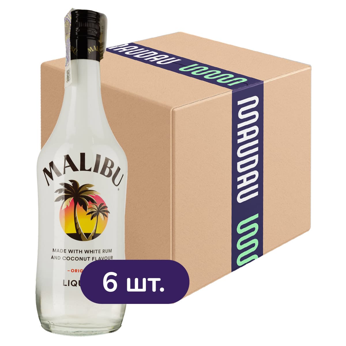 Упаковка лікеру Malibu 21% 4.2 л (0.7 л х 6 шт.)