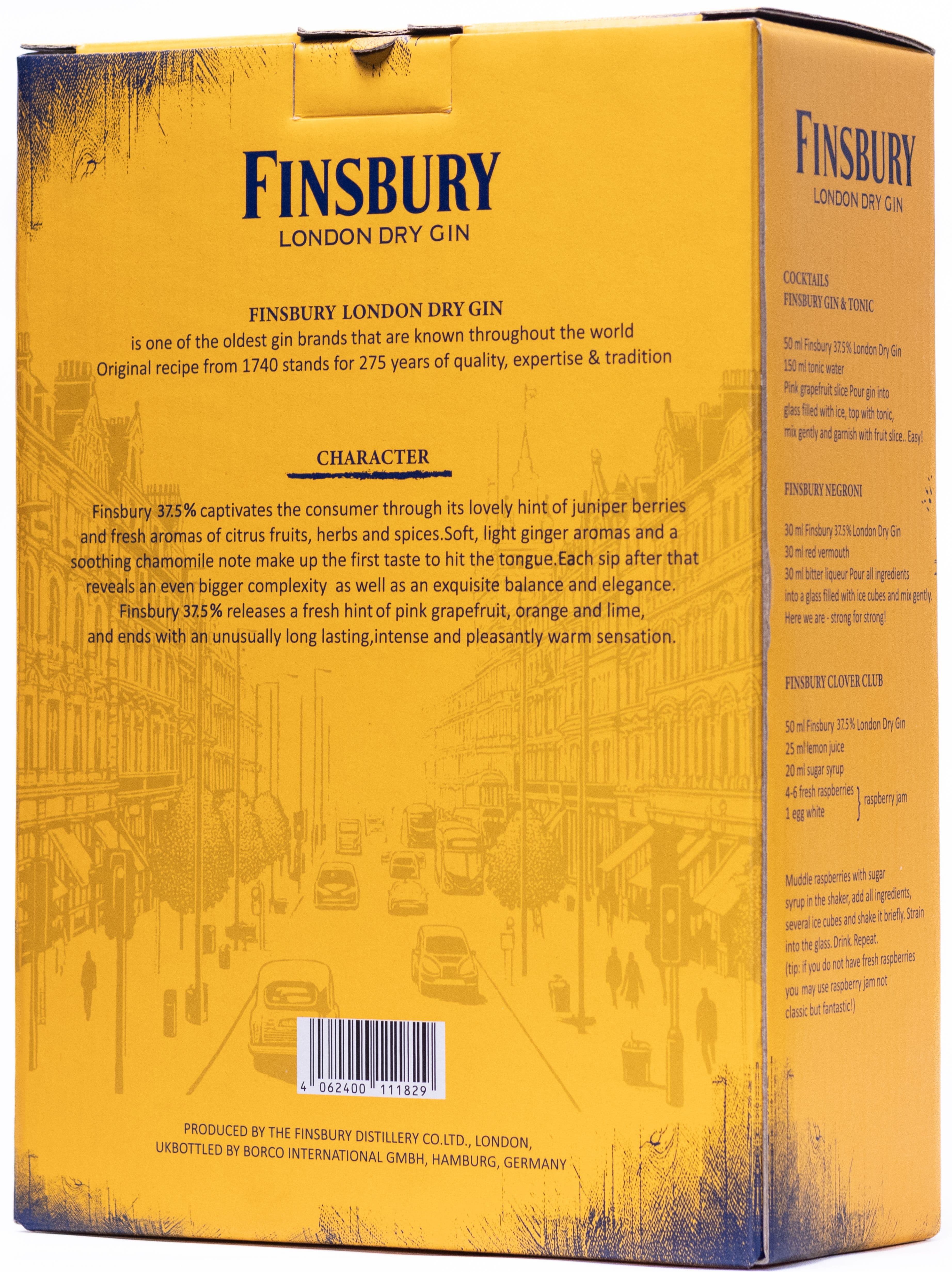 Набір джин Finsbury London Dry Gin 37.5% 0.7 л + склянка 465 мл