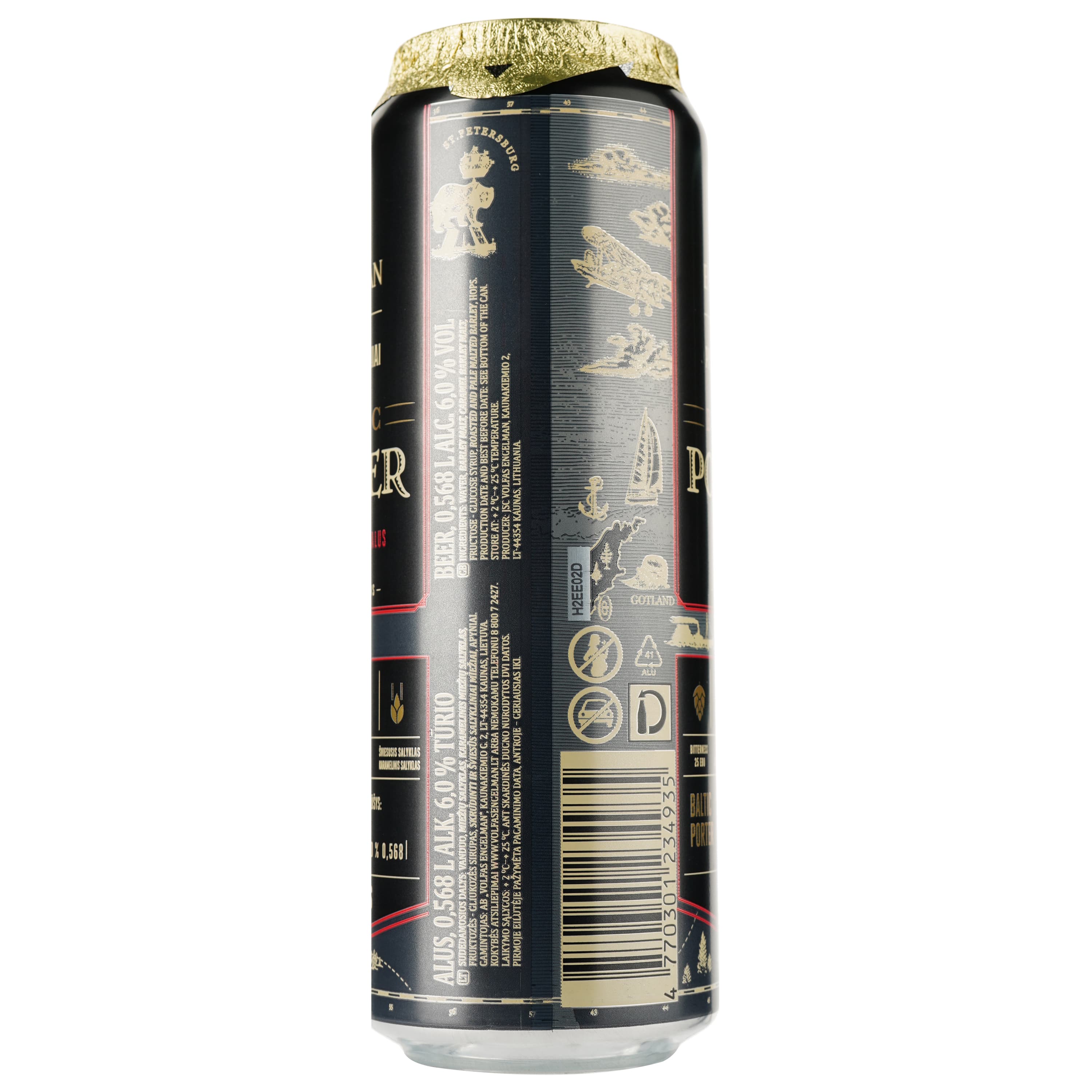 Пиво Volfas Engelman Baltic Porter, темне, з/б, 6%, 0,568 л