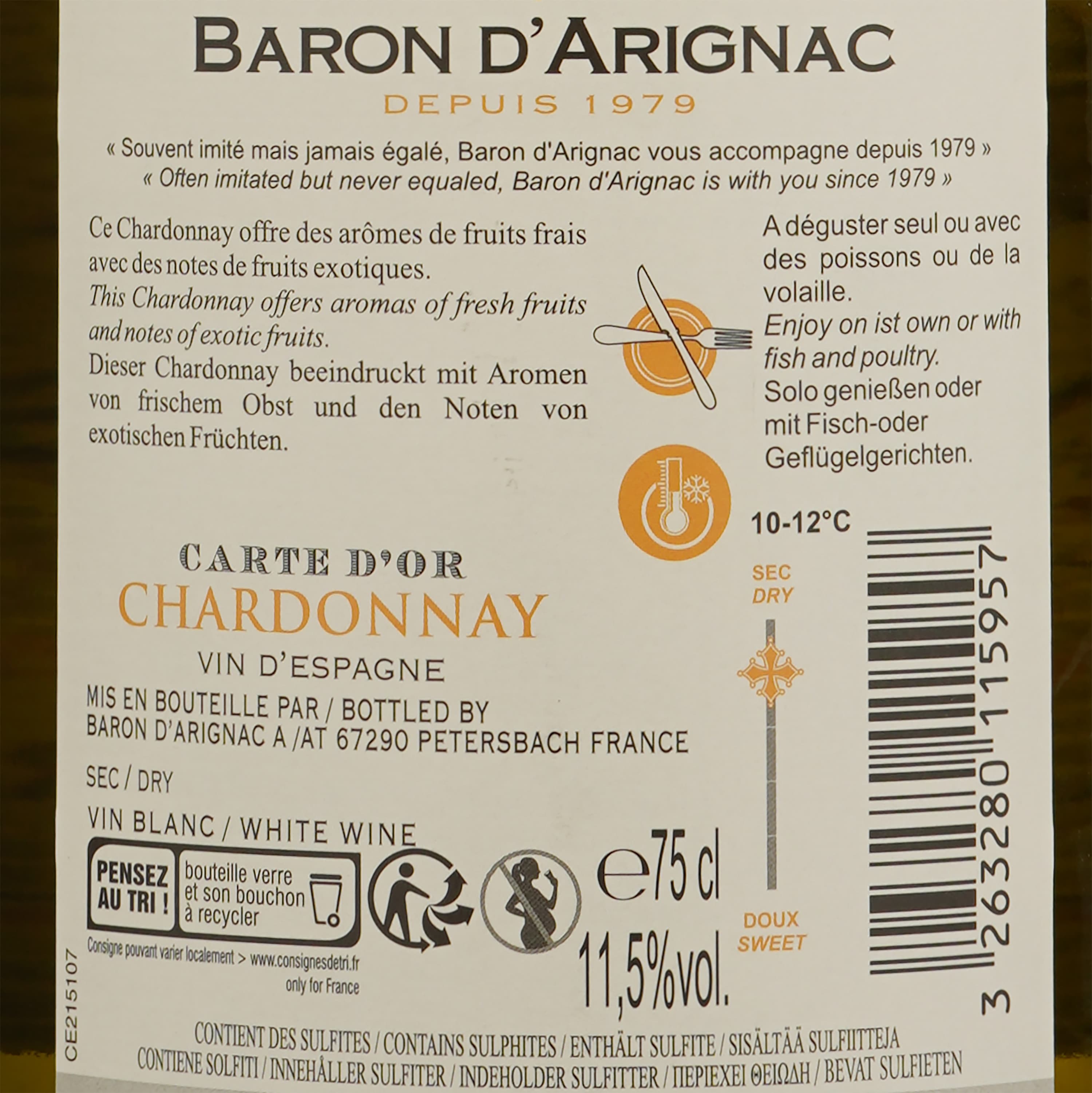 Вино Baron d'Arignac Chardonnay, 13%, 0,75 л