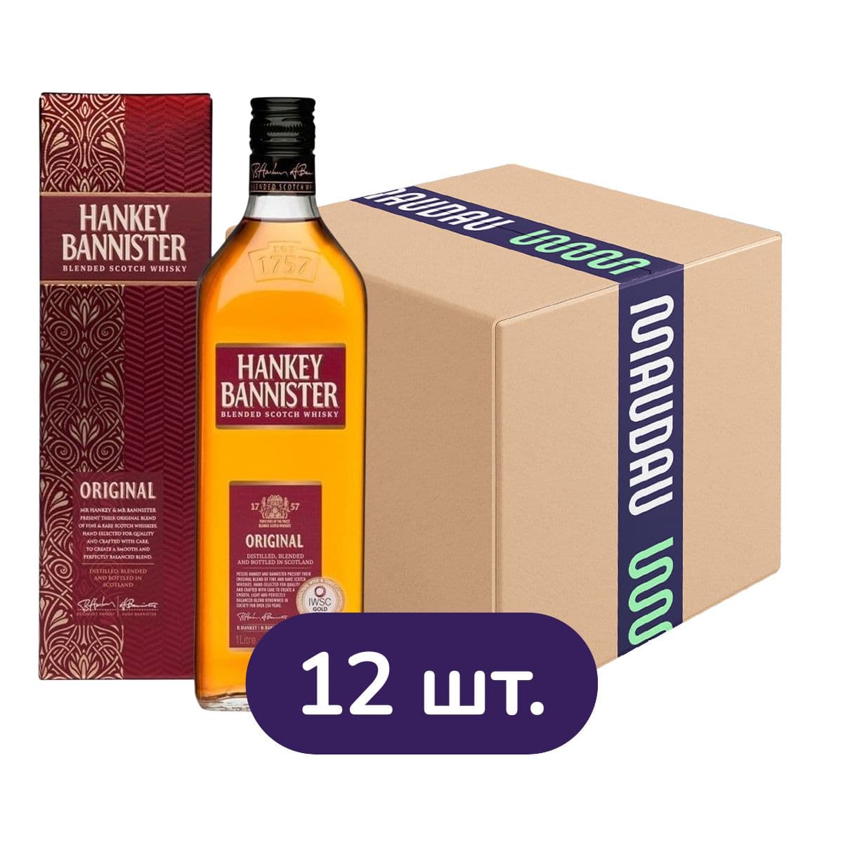 Упаковка віскі Hankey Bannister Original 40% 12 л у коробці (1 л х 12 шт.)