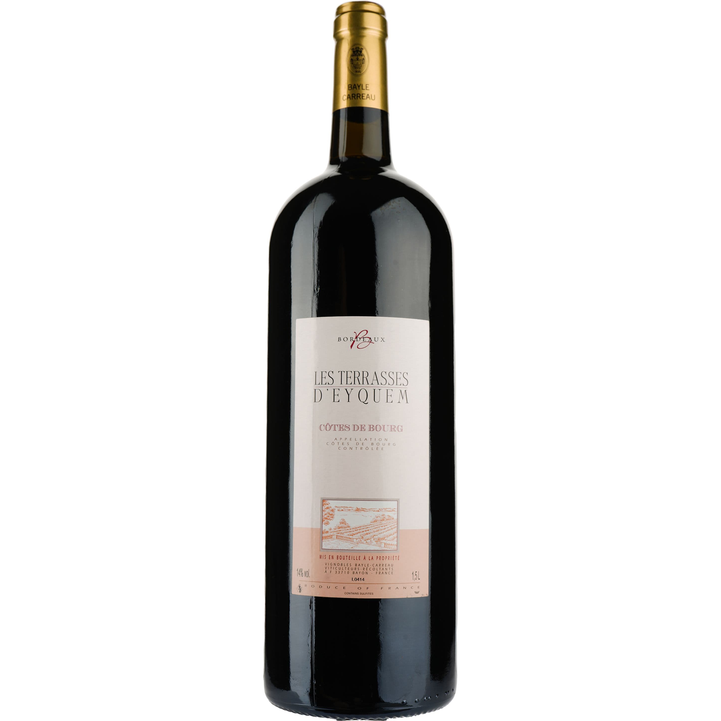 Вино Les Terrasses d'Eyquem Cotes de Bourg, червоне, сухе, 1,5 л