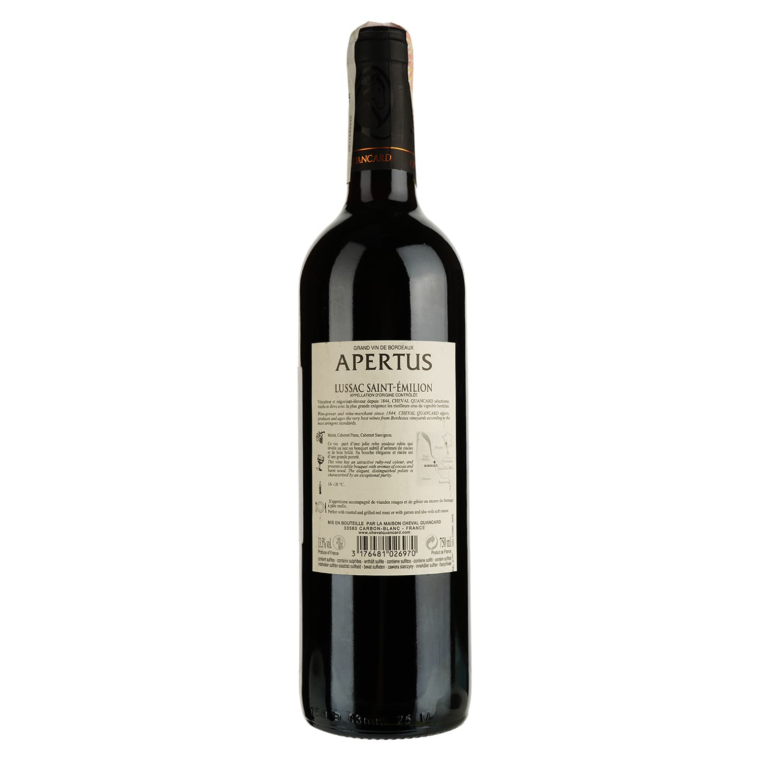 Вино Cheval Quancard Apertus Lussac Sent-Emilion AOC, червоне, сухе, 11-14,5%, 0,75 л