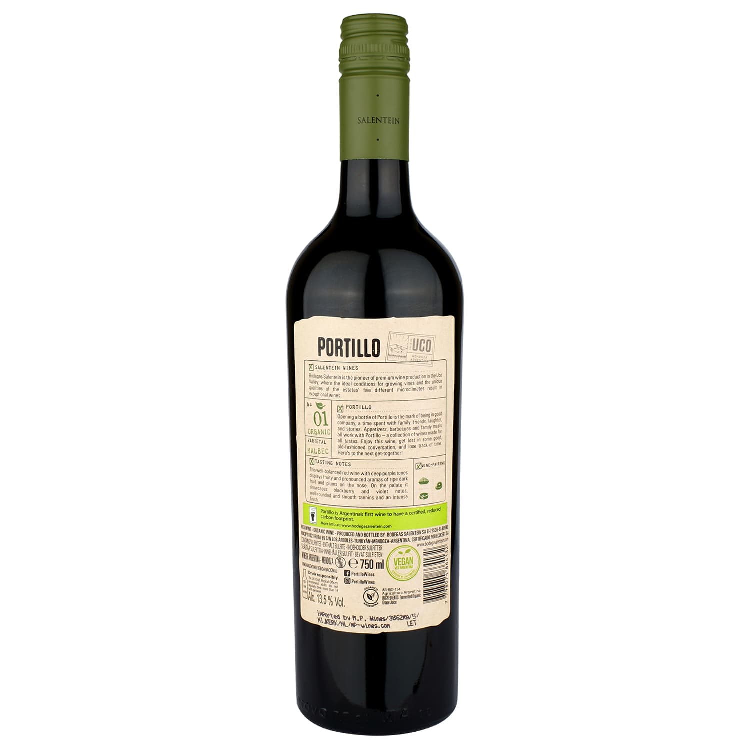 Вино Portillo Organic Malbec, червоне, сухе, 0,75 л