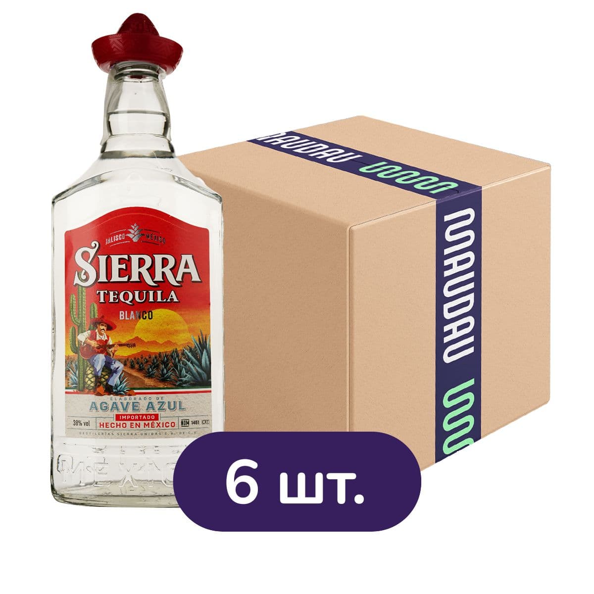 Упаковка текіли Sierra Blanco 35% 6 л (1 л х 6 шт.)