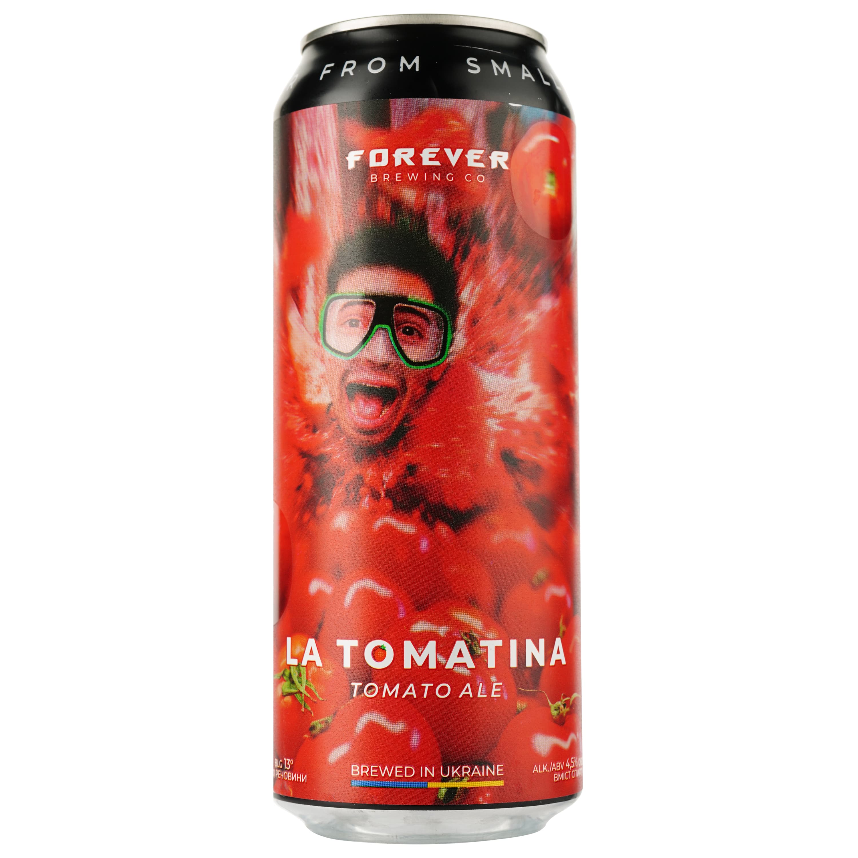 Пиво Forever La Tomatina, світле, нефільтроване, 4,5%, з/б, 0,5 л