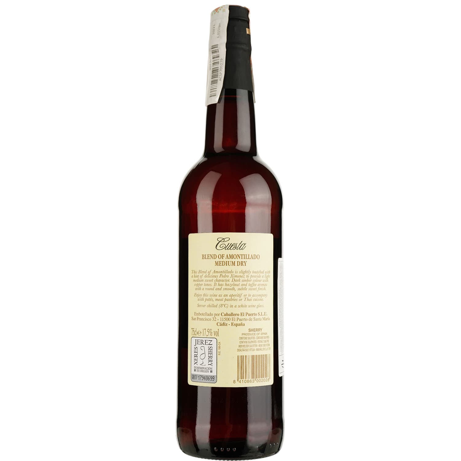 Вино Luis Caballero Cuesta Medium Dry Amontillado Sherry, біле, напівсухе, 0,75 л