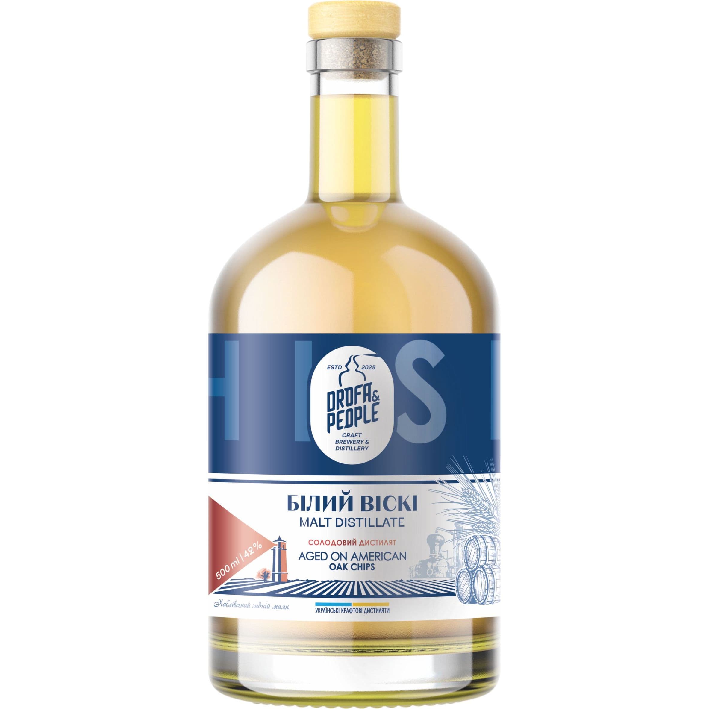 Солодовий дистилят Дрофа&Люди Білий Віскі Aged on American Oak Chips 42% 0.5 л