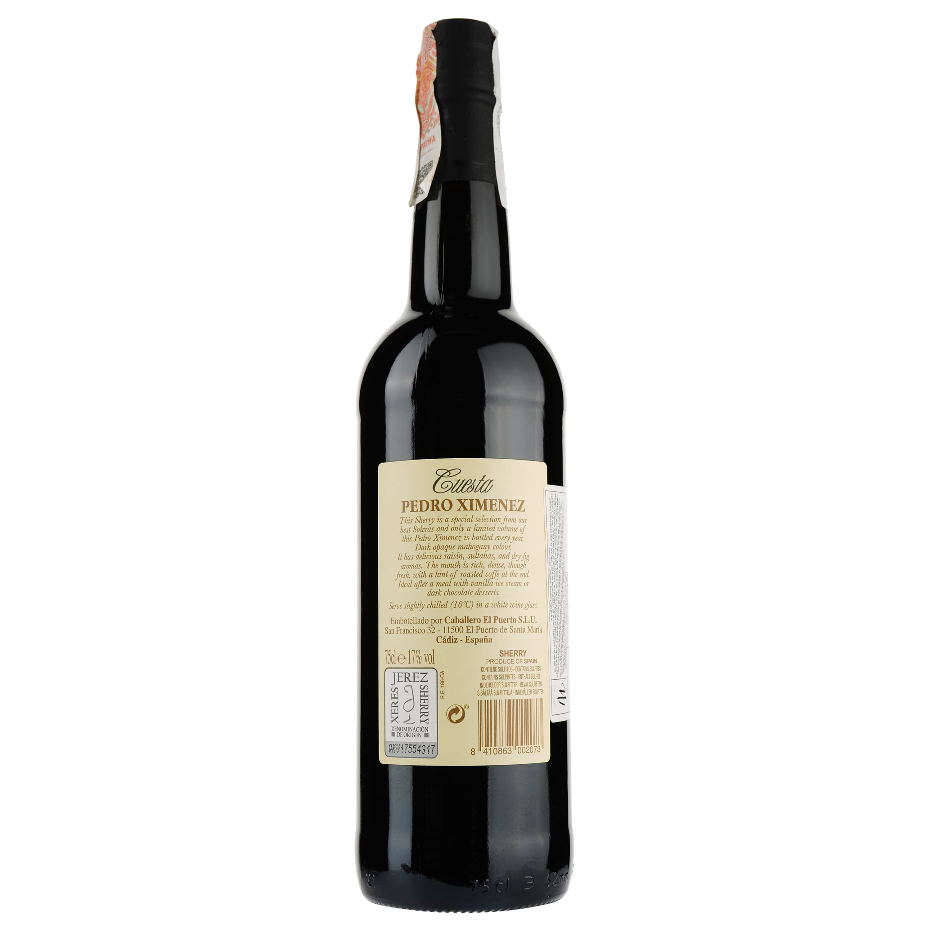 Вино Luis Caballero Cuesta Pedro Ximénez Sherry, біле, солодке, 0,75 л