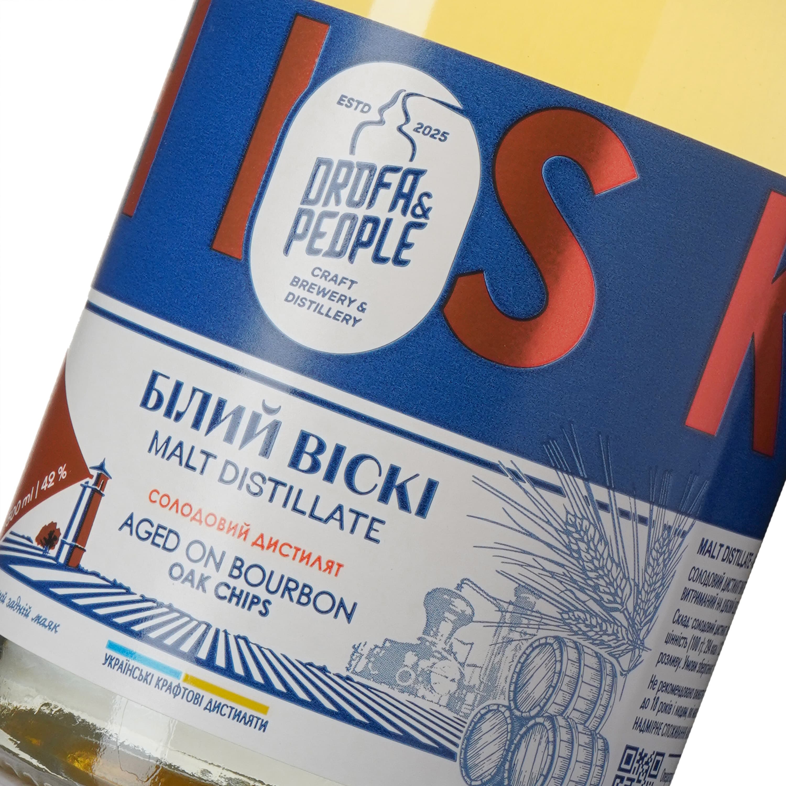 Солодовий дистилят Дрофа&Люди Білий Віскі Aged on Bourbon Oak Chips 42% 0.5 л