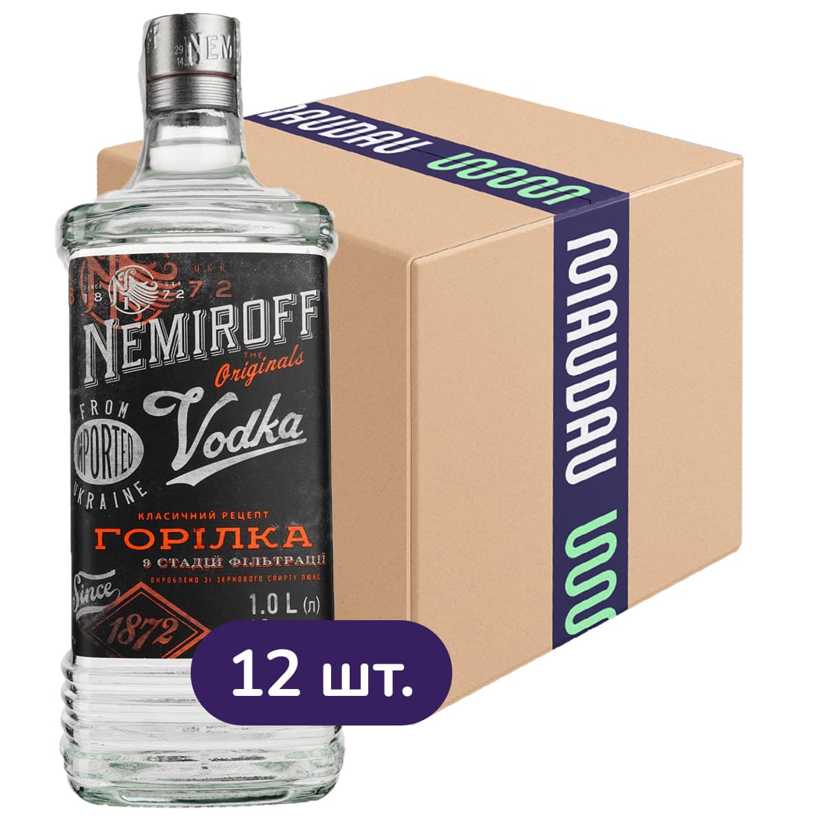 Упаковка горілки особливої Nemiroff Originals 40% 12 л (1 л х 12 шт.)