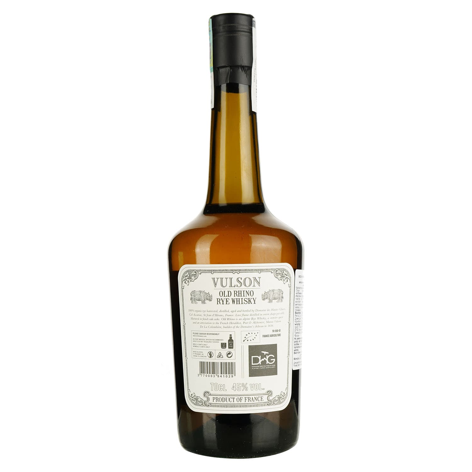 Віскі Vulson Old Rhino Rye Spirit Organic 45% 0.7 л в подарунковій упаковці