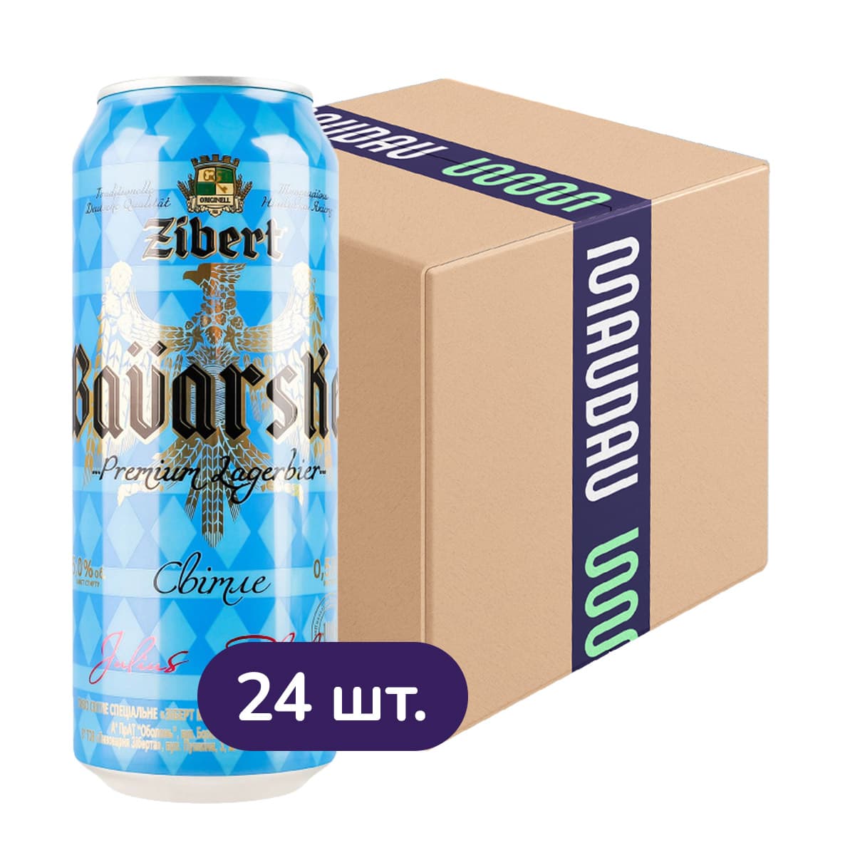Упаковка пива Zibert Bavarske світле 5% 12 л (0.5 л х 24 шт.) з/б