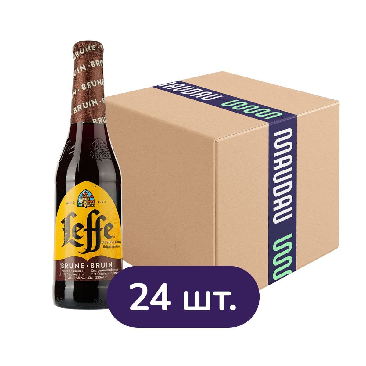 Упаковка пива Leffe Brune темне 6.5% 7.92 л (0.33 л х 24 шт.)