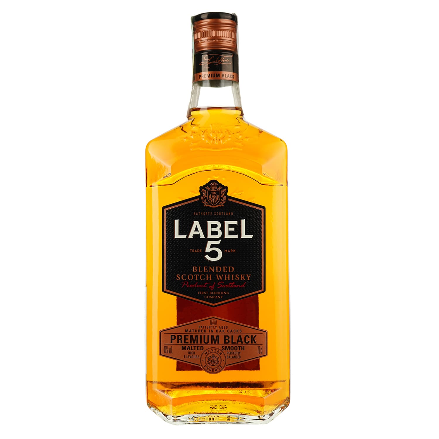 Віскі Label 5 Premium Black Blended Scotch Whisky 40% 0.7 л, у подарунковій упаковці