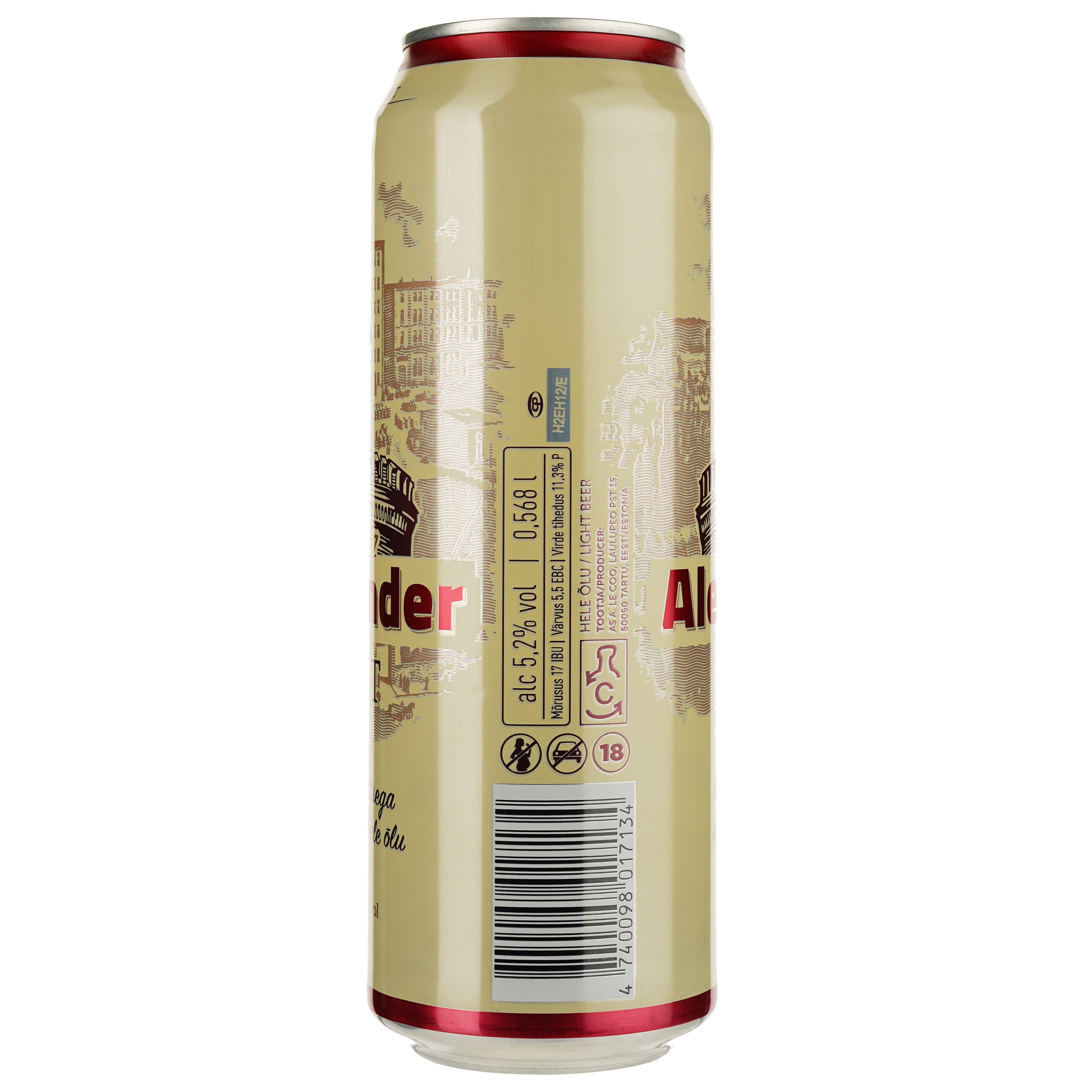 Пиво A. Le Coq Alexander, світле, фільтроване, 5,2%, з/б, 0,568 л
