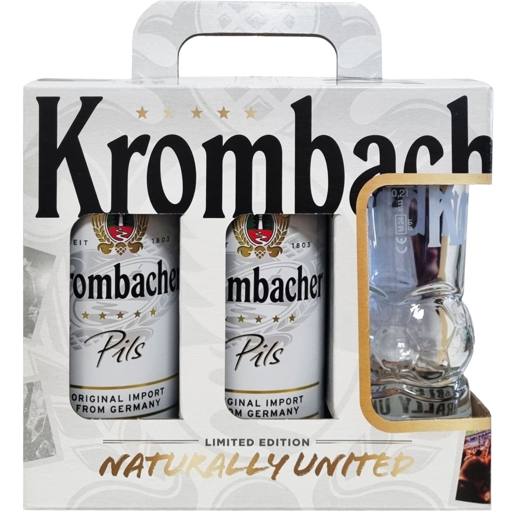 Набiр пива Krombacher Pils світле 4.8% 2.5 л (5 шт. x 0.5 л) з/б + келих