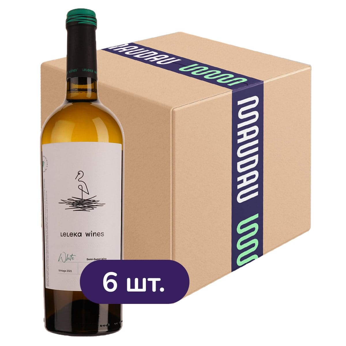 Упаковка вина Leleka Wines White біле напівсолодке 4.5 л (0.75 л x 6 шт.)