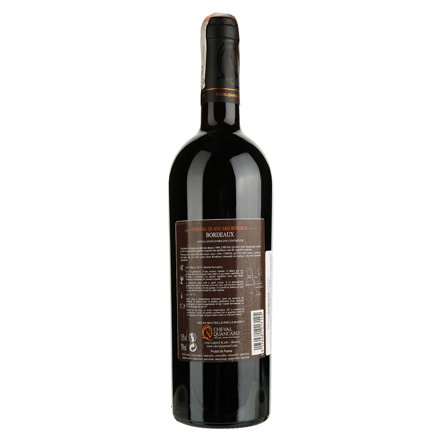 Вино Cheval Quancard Reserve Bordeaux Rouge AOC, червоне, сухе, 11-14,5%, 0,75 л (814478)