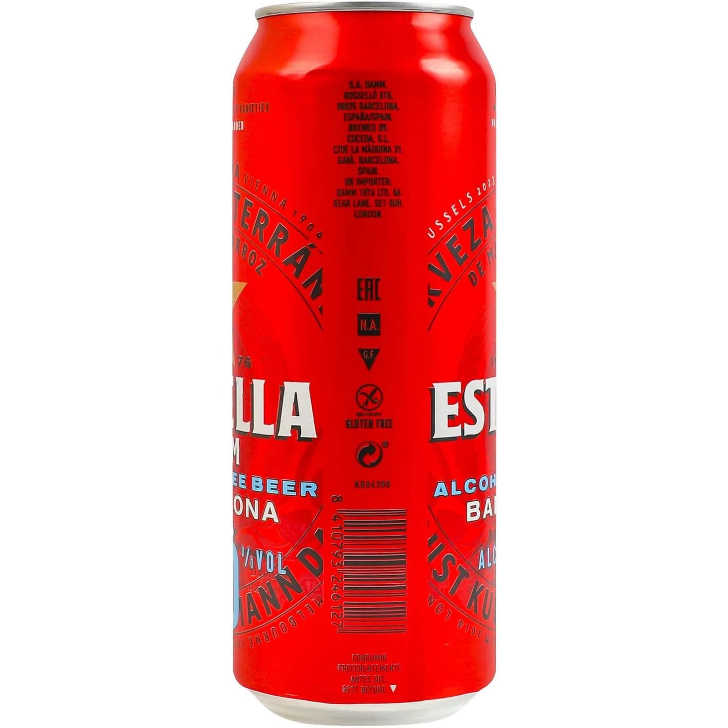 Пиво Estrella Damm Alcohol Free світле безалкогольне з/б 0.5л