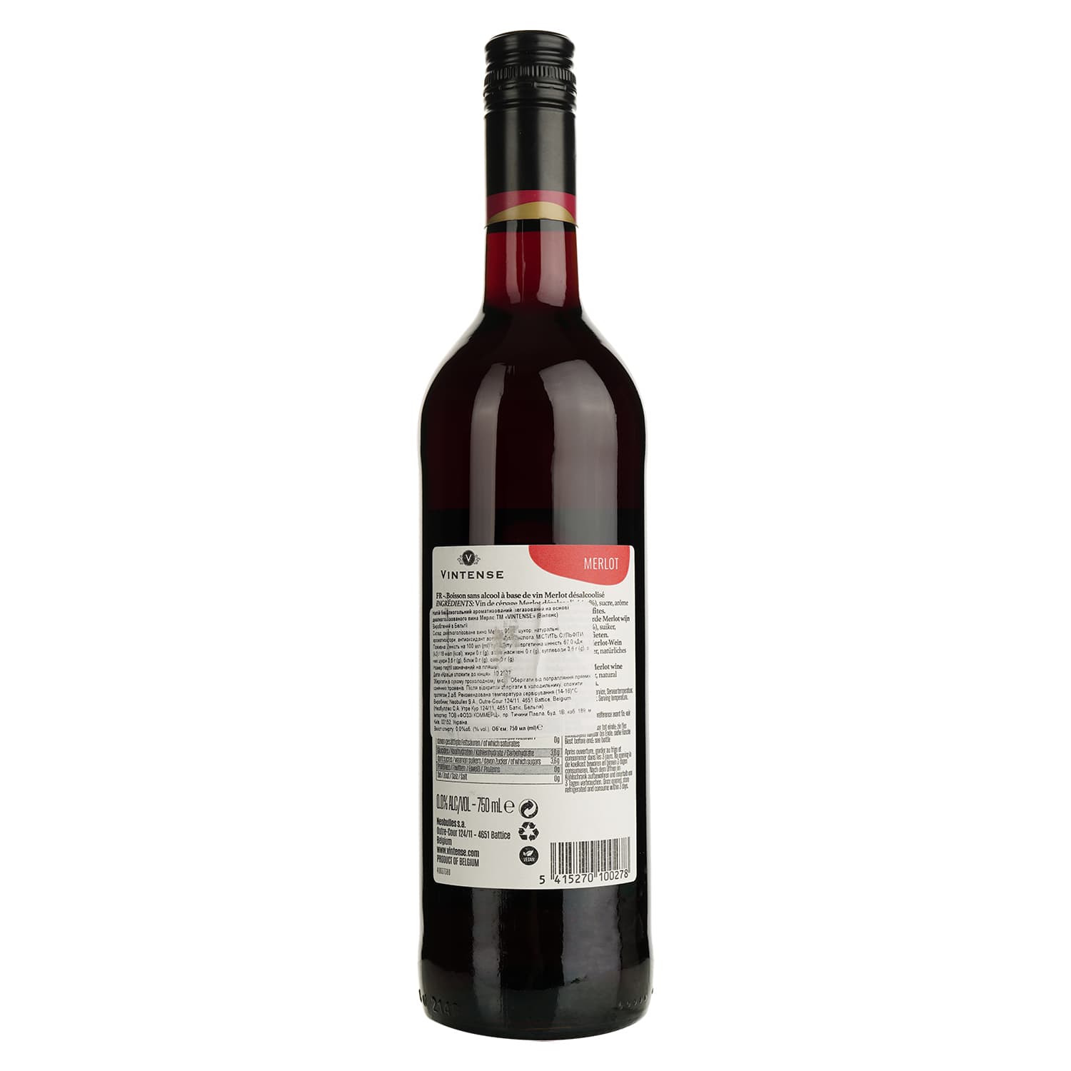 Вино безалкогольне Vintense Merlot, червоне, 0%, 0,75 л (654452)