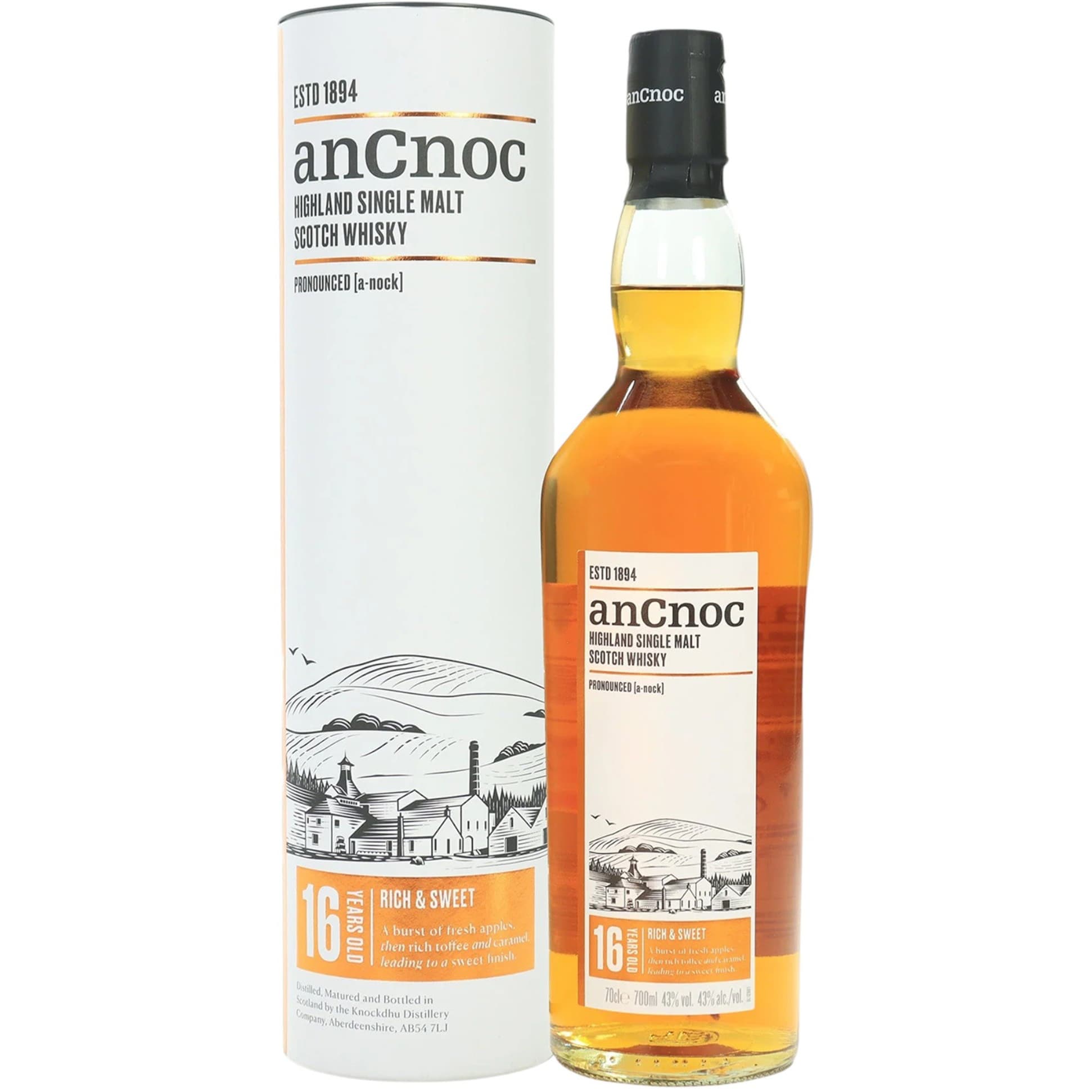 Віскі anCnoc Highland Single Malt 16 y.o. в подарунковій упаковці 43% 0.7 л
