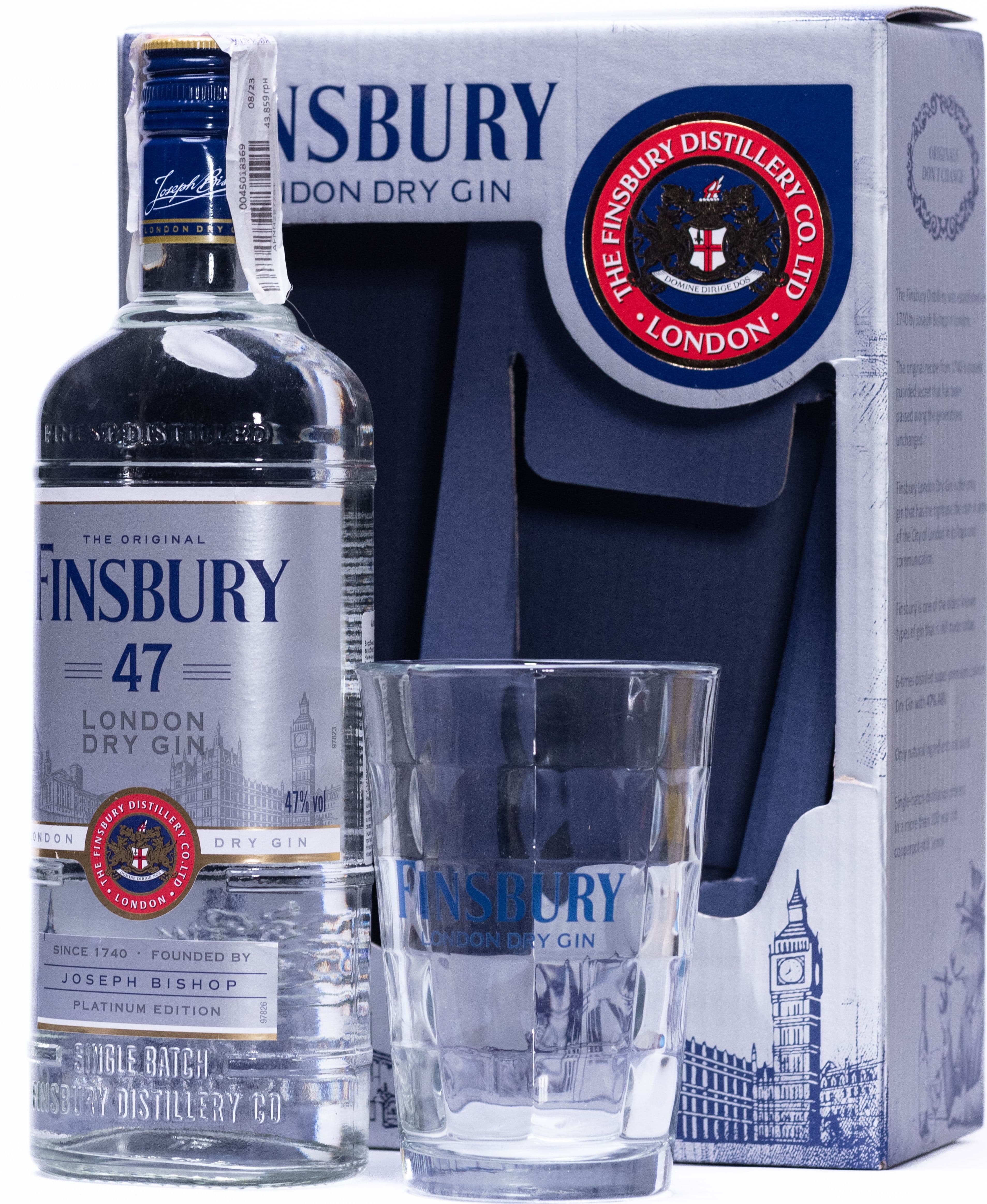 Набір джин Finsbury Platinum 47% 0.7 л + склянка 380 мл