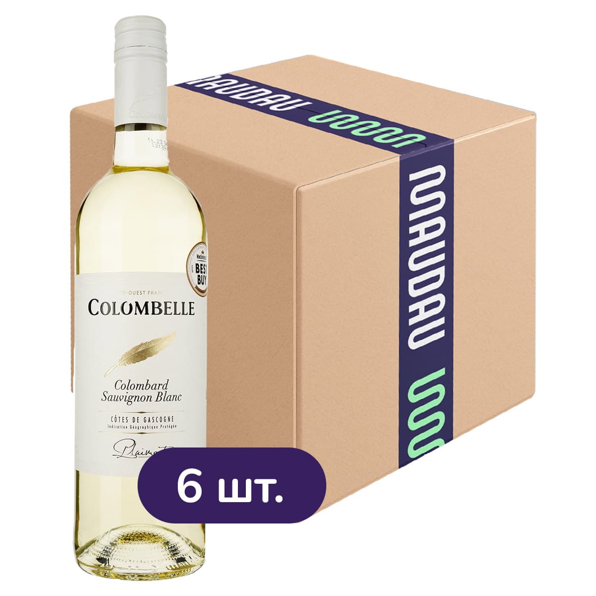 Упаковка вина Plaimont Colombelle Sauvignon Blanc біле напівсухе 4.5 л (0.75 л х 6 шт.)