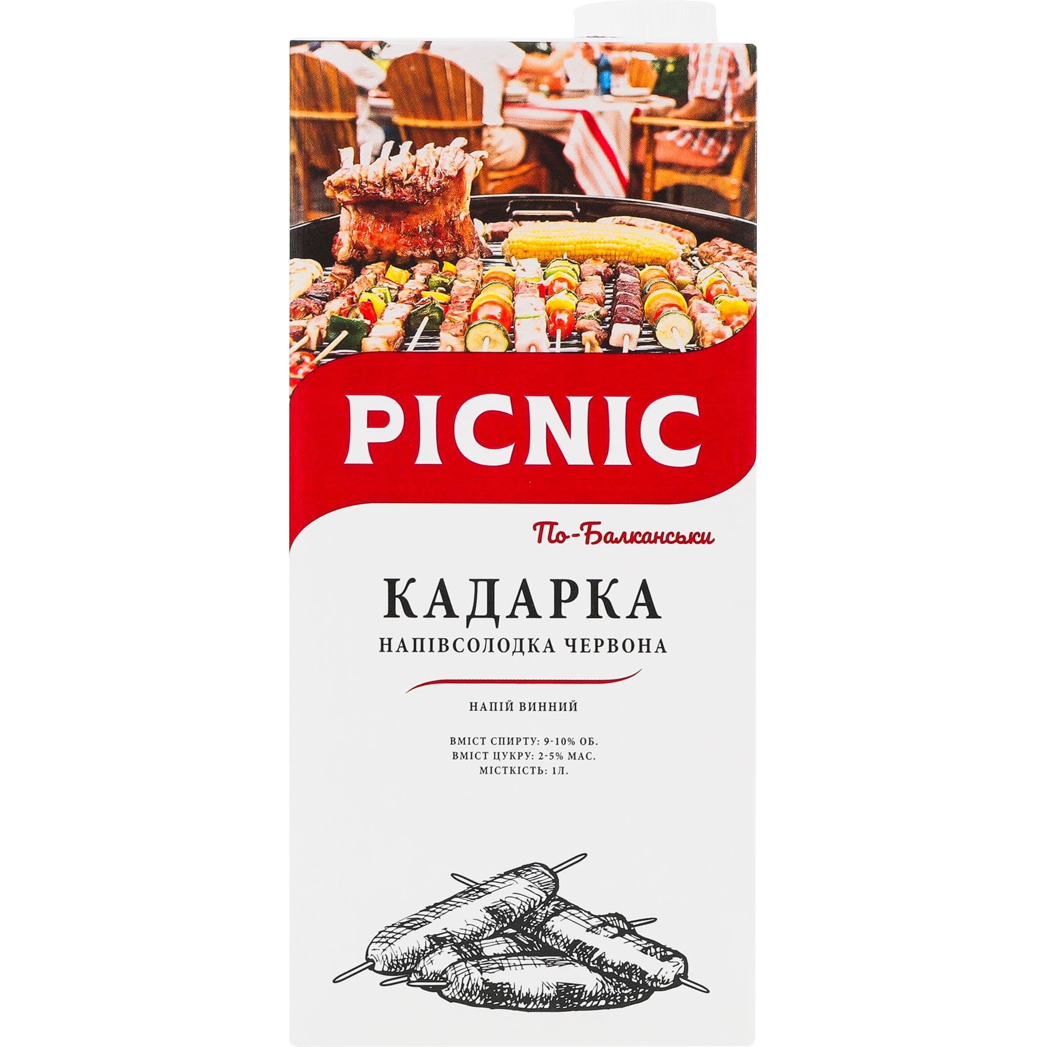 Напій винний Picnic Кадарка по Балканськи червоне напівсолодке 1 л