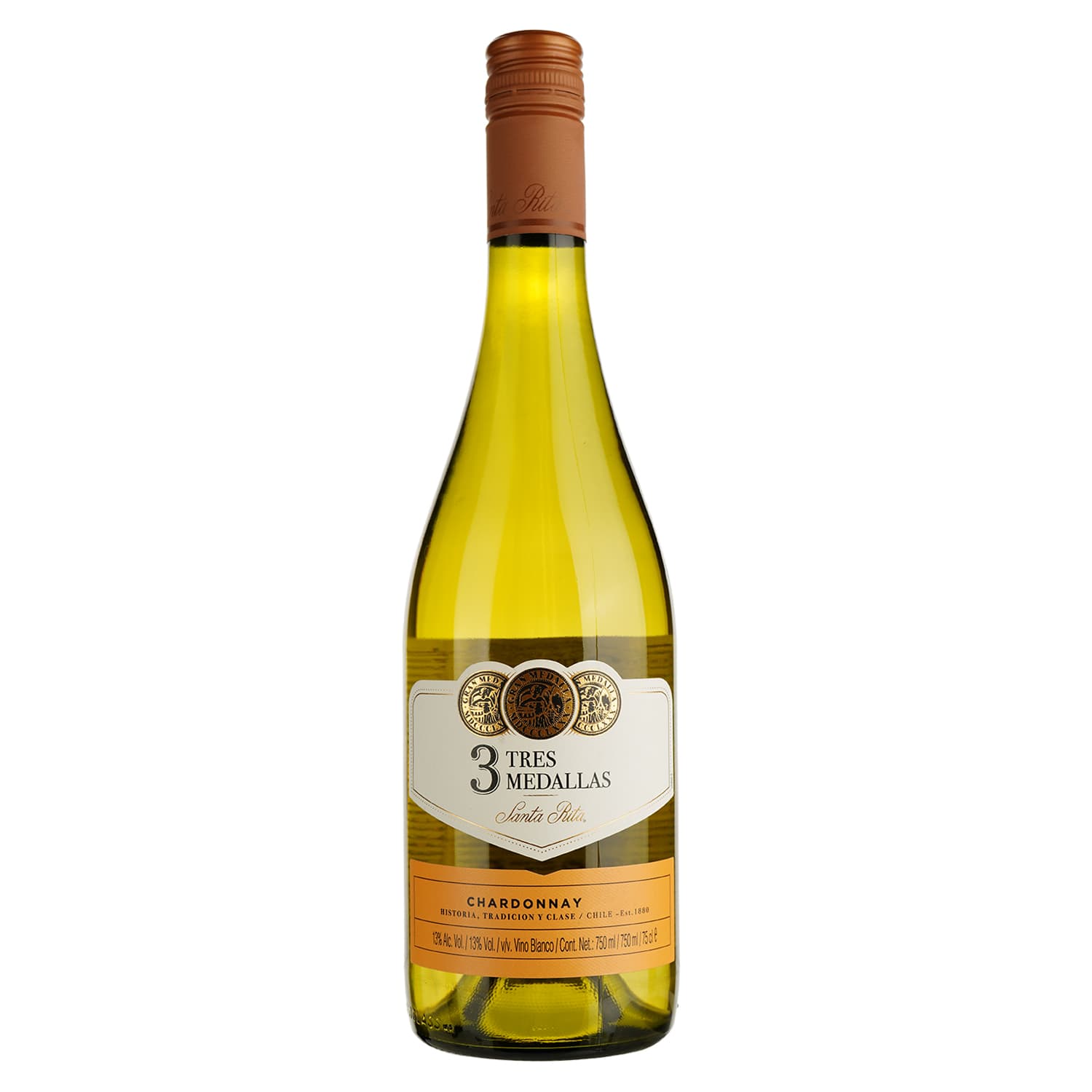 Вино Santa Rita Tres Medallas Chardonnay, біле, сухе, 13,5%, 0,75 л