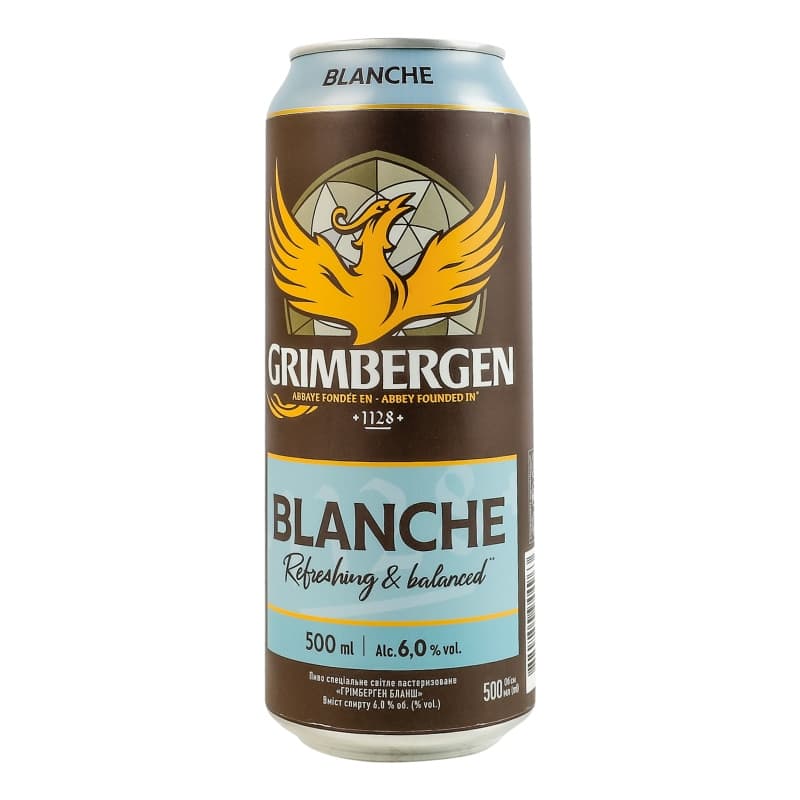Пиво Grimbergen Blanche, світле, 6%, з/б, 0,5 л