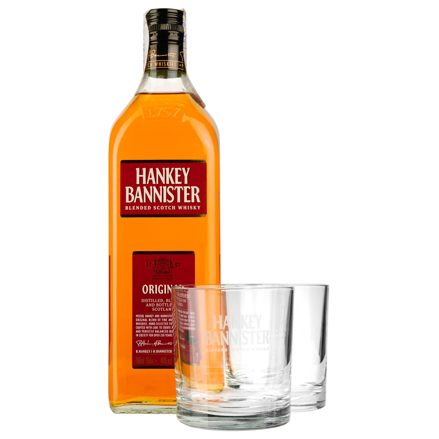 Набір шотландського Віскі Hankey Bannister Original, 40%, 0,7 л + 2 склянки