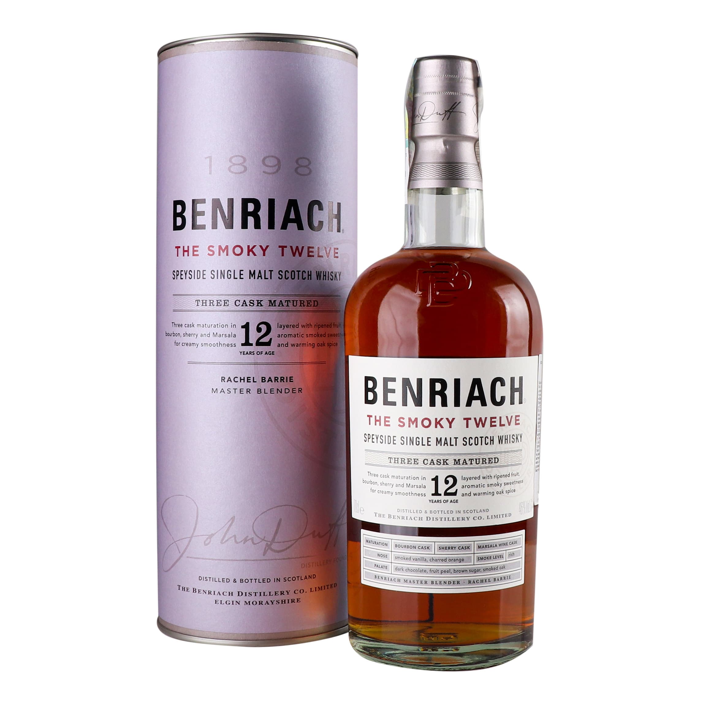 Віскі BenRiach The Smoky Twelve 12yo Single Malt Scotch Whisky, у тубусі, 46%, 0,7 л (Q0333)