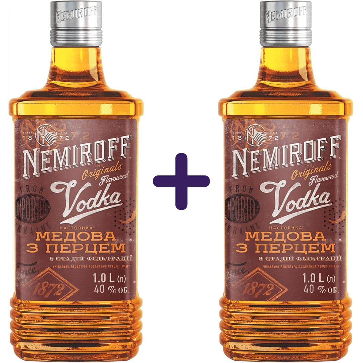 Набір: настоянка Nemiroff Originals Українська медова з перцем 40% 1 л х 2 шт.