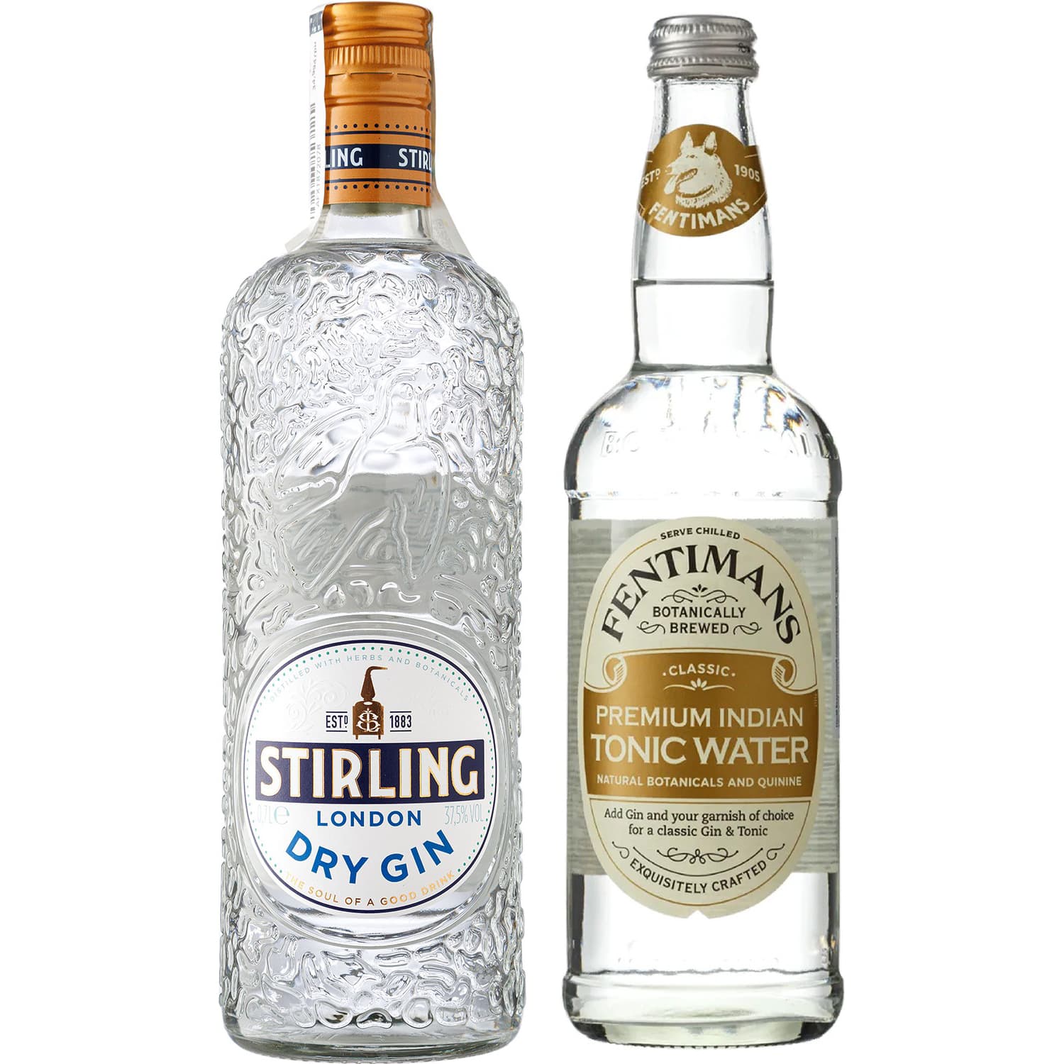 Набір Stirling London Dry Gin 37.5% 0.7 л + Тонік Fentimans Преміум Індіан з цукром та підсолоджувачем 500 мл