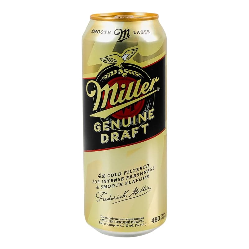 Пиво світле Miller Genuine Draft пастеризоване 4.7% 0.48 л