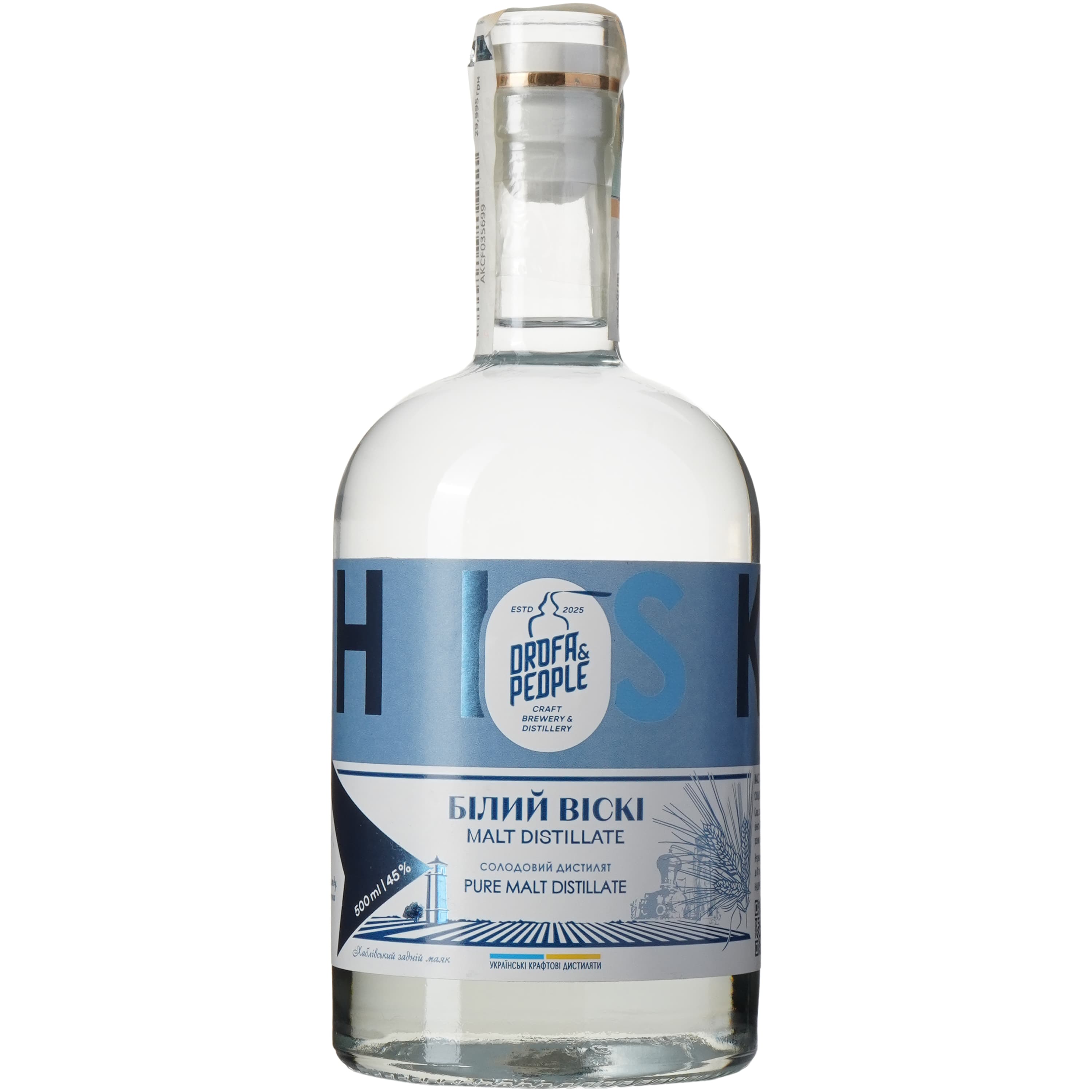 Солодовий дистилят Дрофа&Люди Білий Віскі Pure Malt Distillate 45% 0.5 л